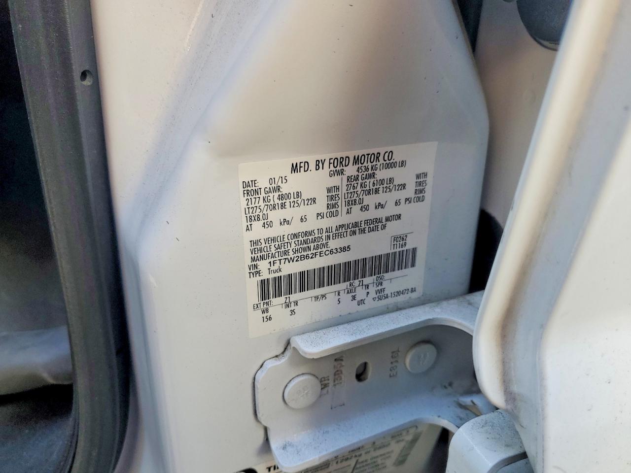 2015 Ford F250 Super Duty White vin: 1FT7W2B62FEC63385