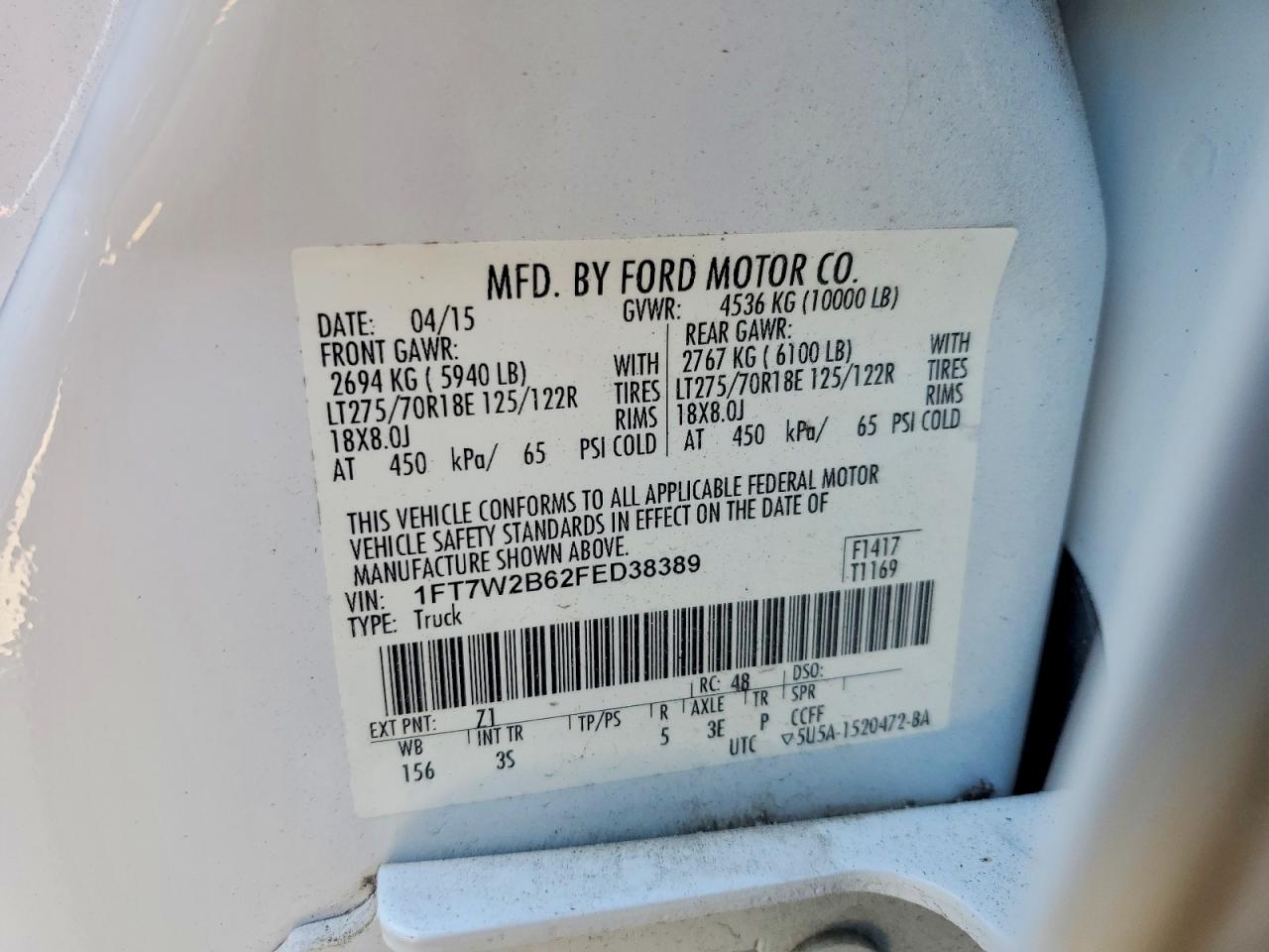 2015 Ford F250 Super Duty White vin: 1FT7W2B62FED38389