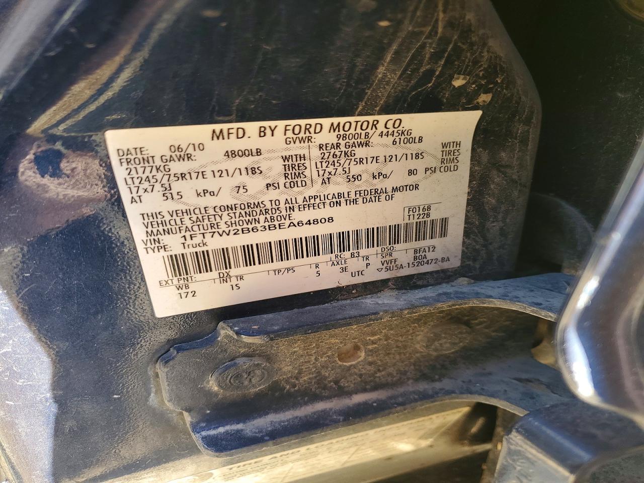 2011 Ford F250 Super Duty Синий vin: 1FT7W2B63BEA64808