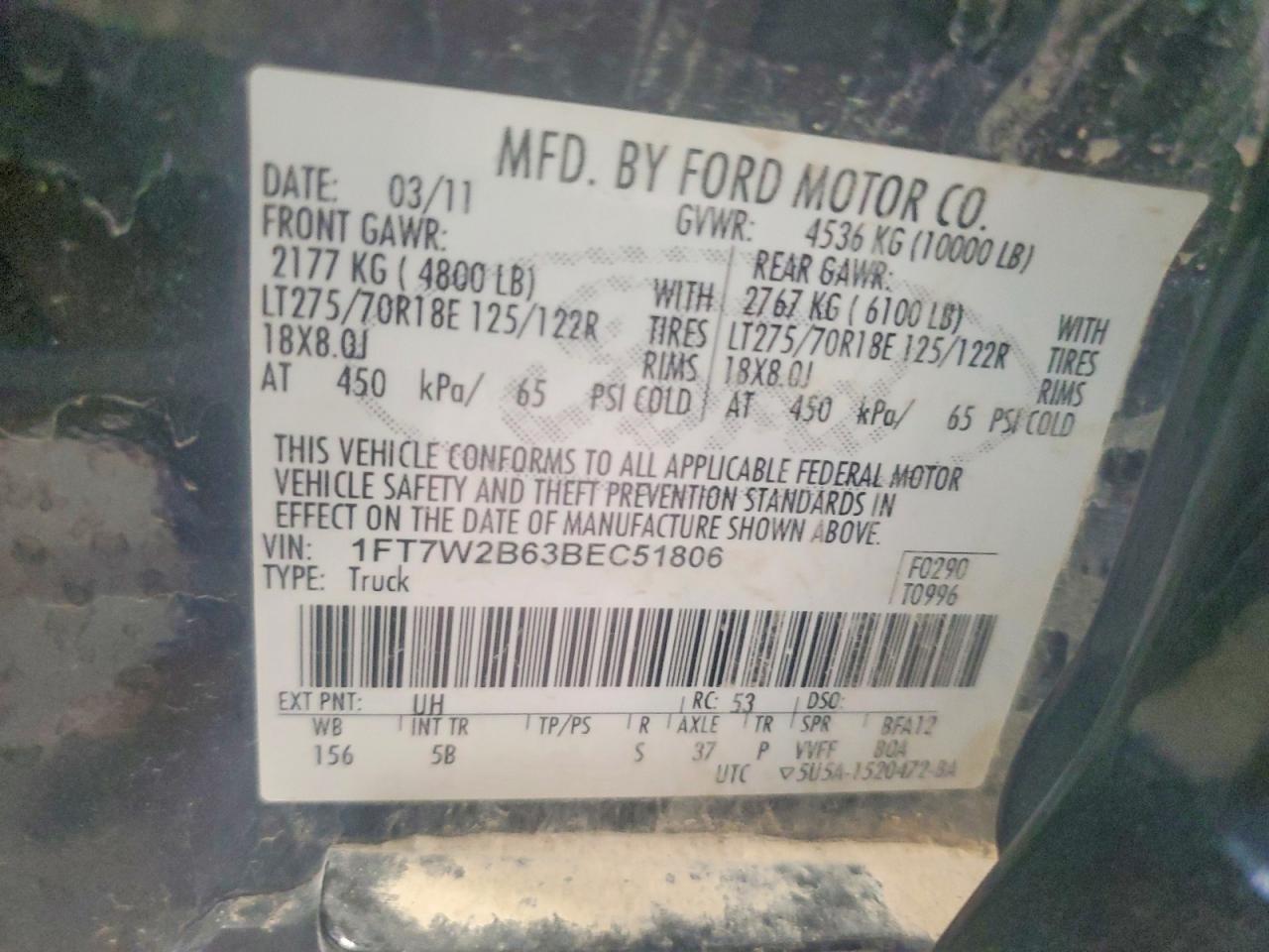2011 Ford F250 Super Duty Black vin: 1FT7W2B63BEC51806