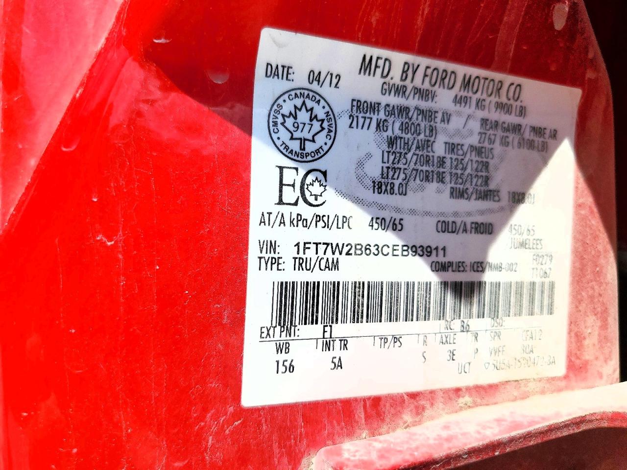 2012 Ford F250 Super Duty Красный vin: 1FT7W2B63CEB93911