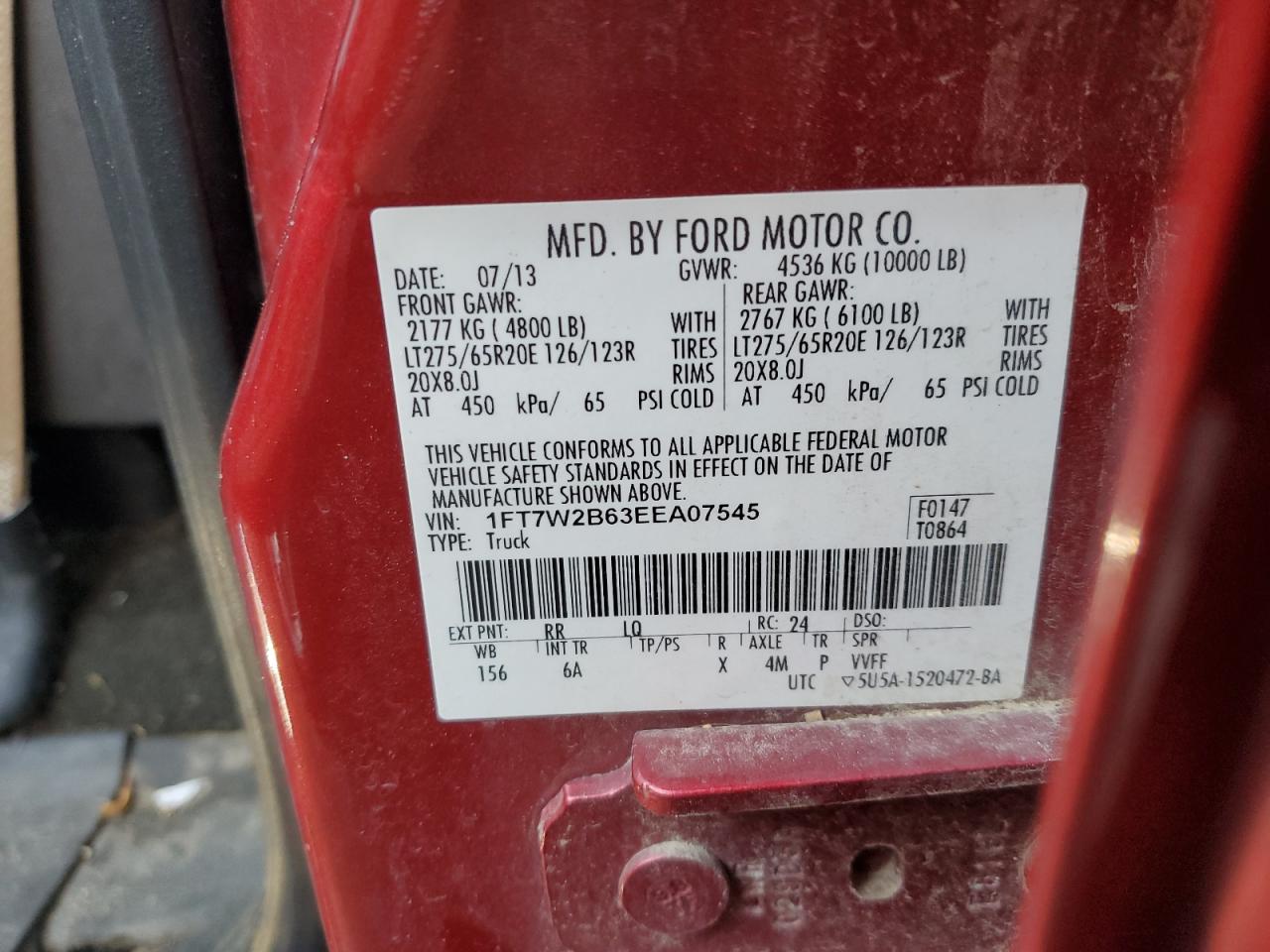 2014 Ford F250 Super Duty Red vin: 1FT7W2B63EEA07545