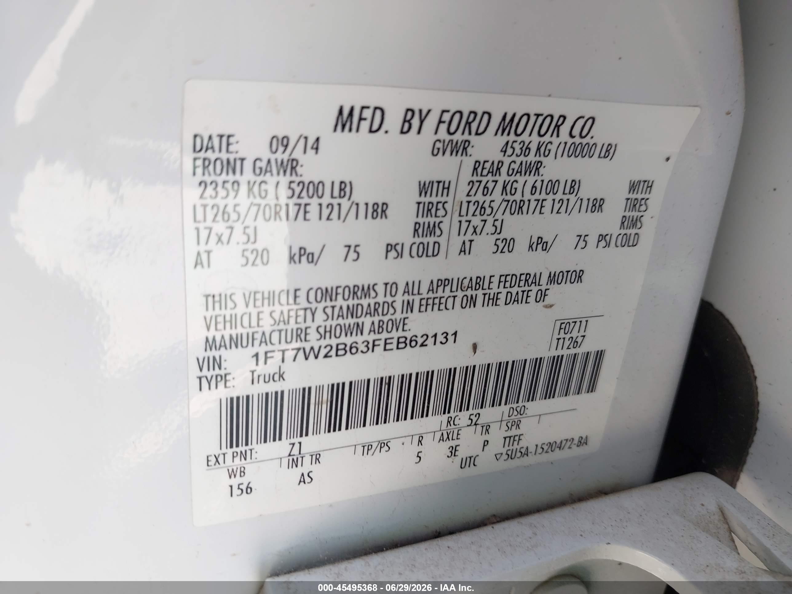 2015 Ford F-250 Xl White vin: 1FT7W2B63FEB62131