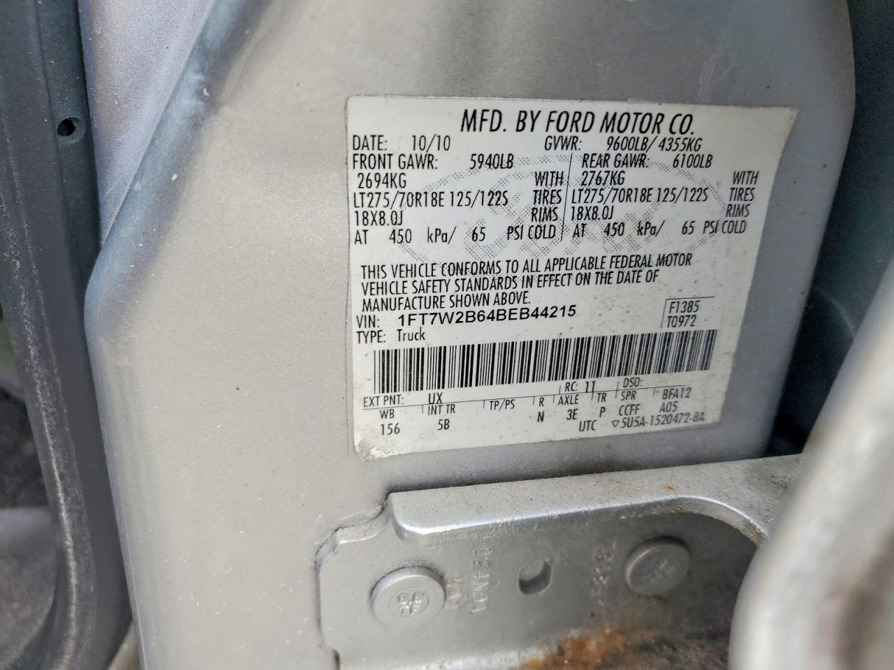 2011 Ford F250 Silver vin: 1FT7W2B64BEB44215