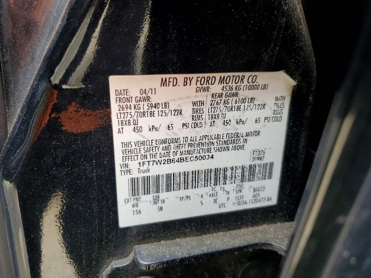 2011 Ford F250 Super Duty Black vin: 1FT7W2B64BEC50034
