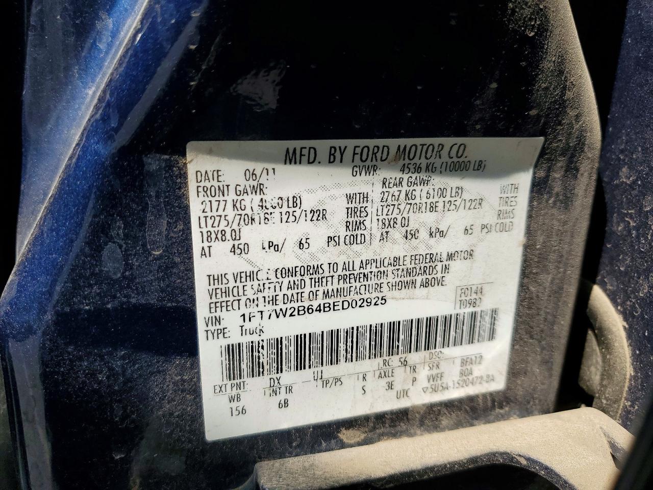 2011 Ford F250 Super Duty Blue vin: 1FT7W2B64BED02925