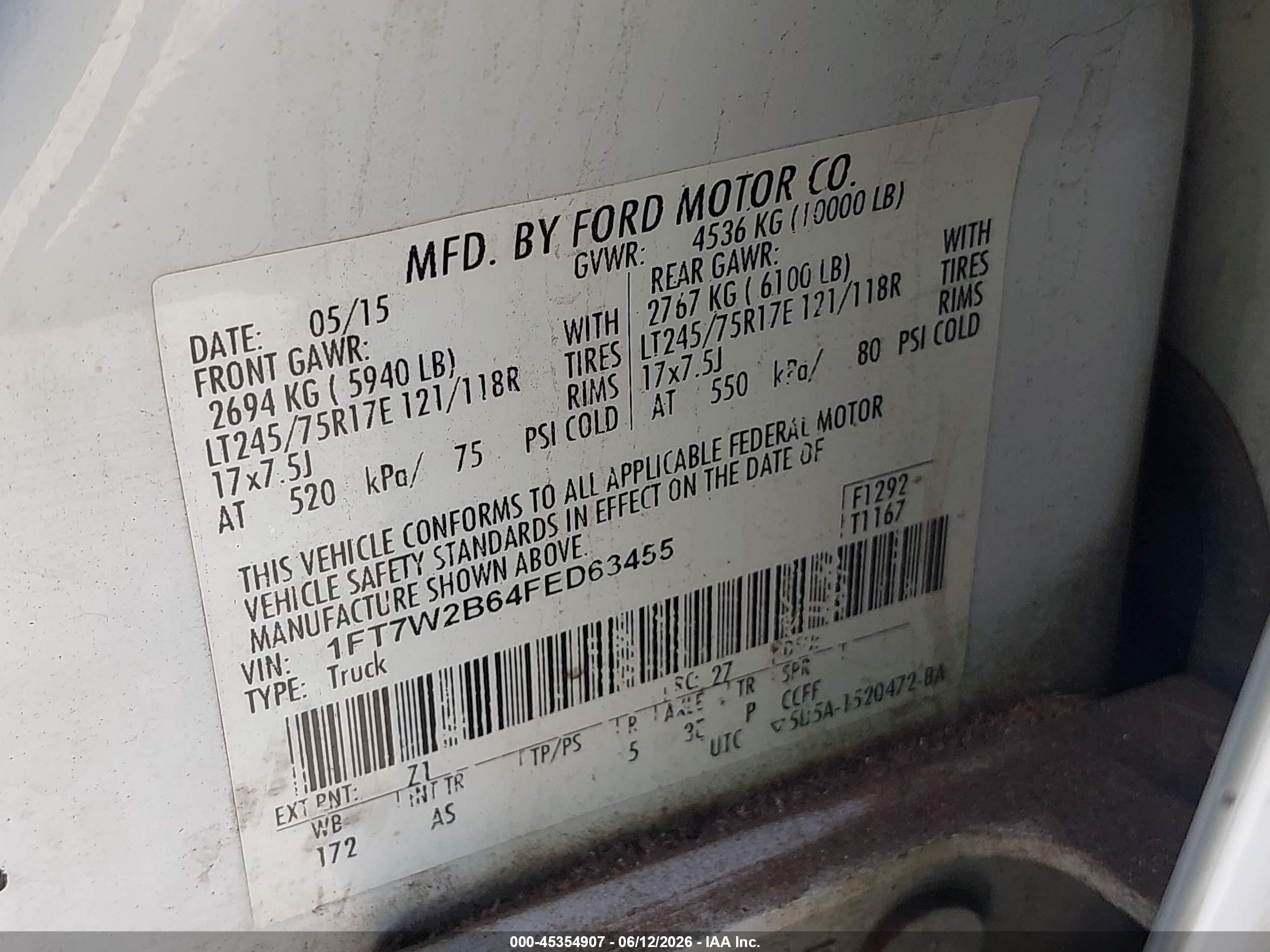 2015 Ford F-250 Xl White vin: 1FT7W2B64FED63455
