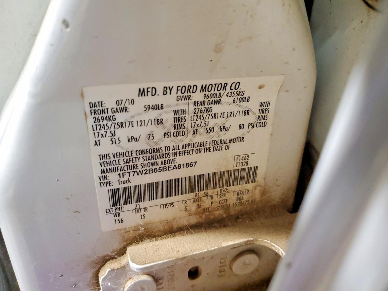 2011 Ford F250 Super Duty White vin: 1FT7W2B65BEA81867