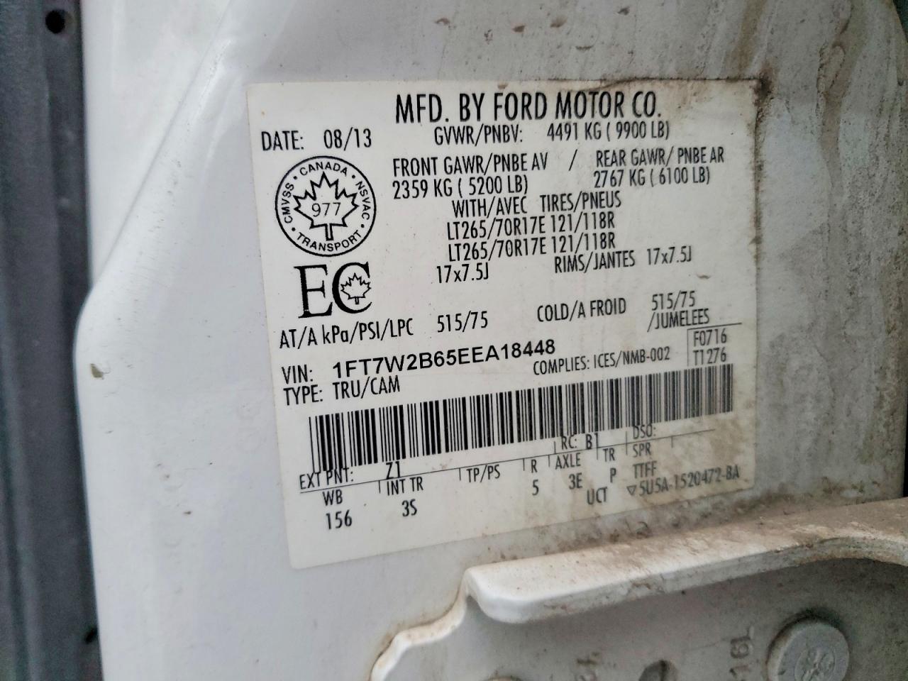 2014 Ford F250 Super Duty White vin: 1FT7W2B65EEA18448
