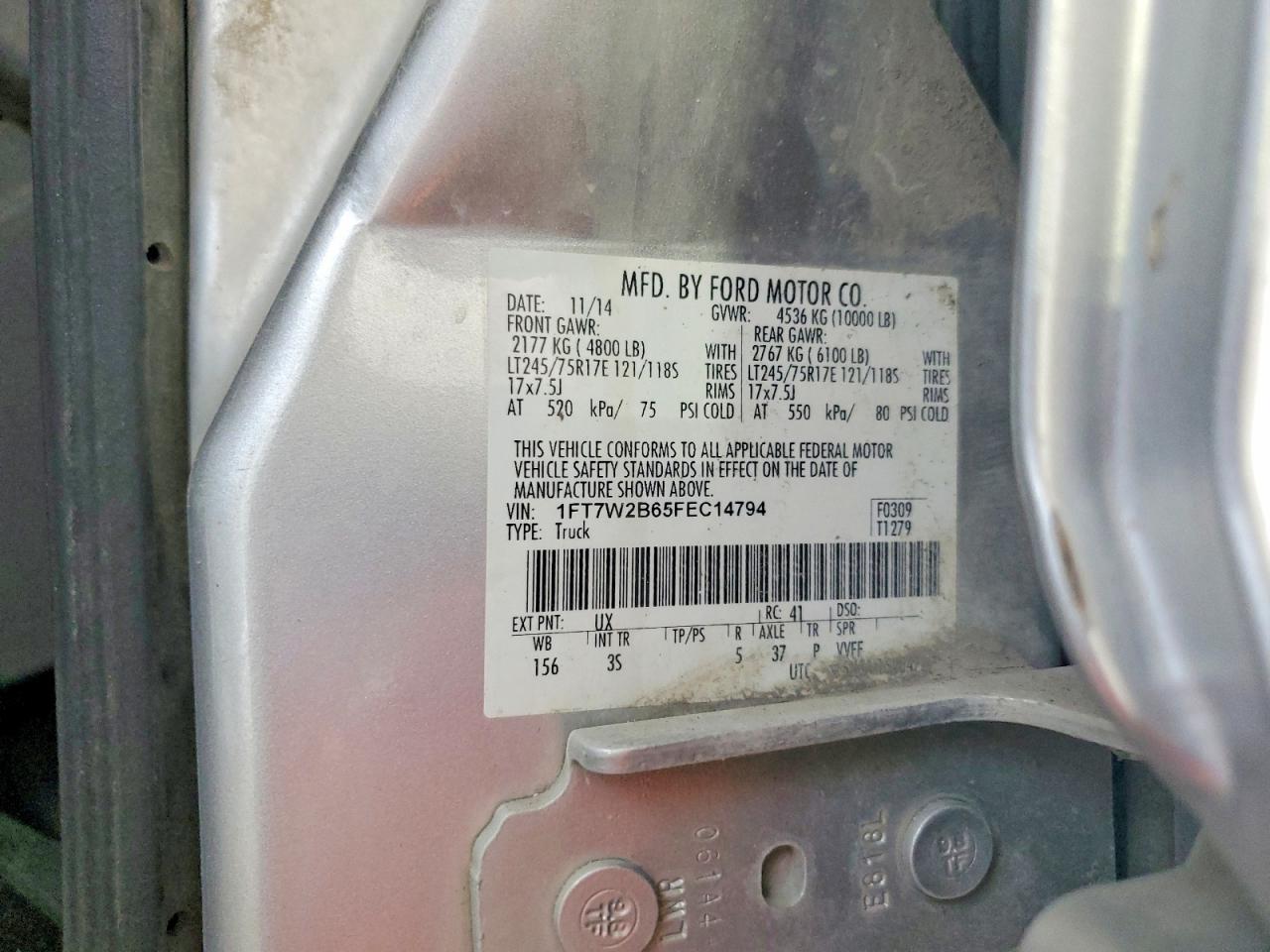 2015 Ford F250 Super Duty Silver vin: 1FT7W2B65FEC14794