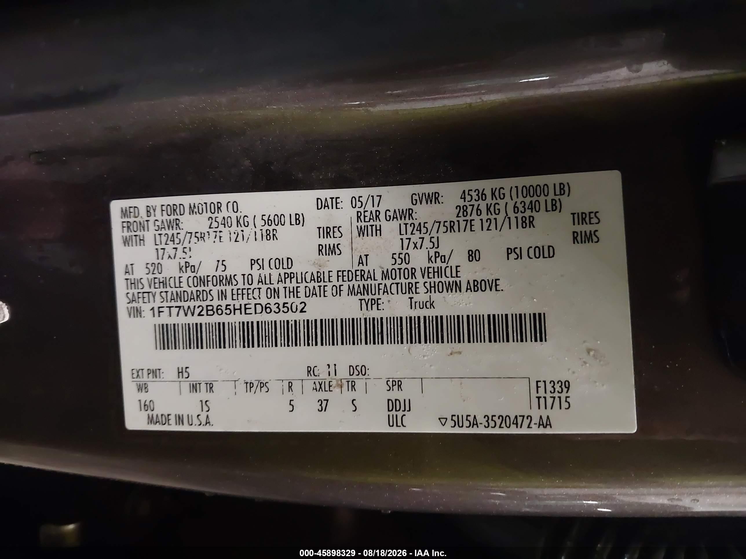 2017 Ford F-250 Xl Brown vin: 1FT7W2B65HED63502