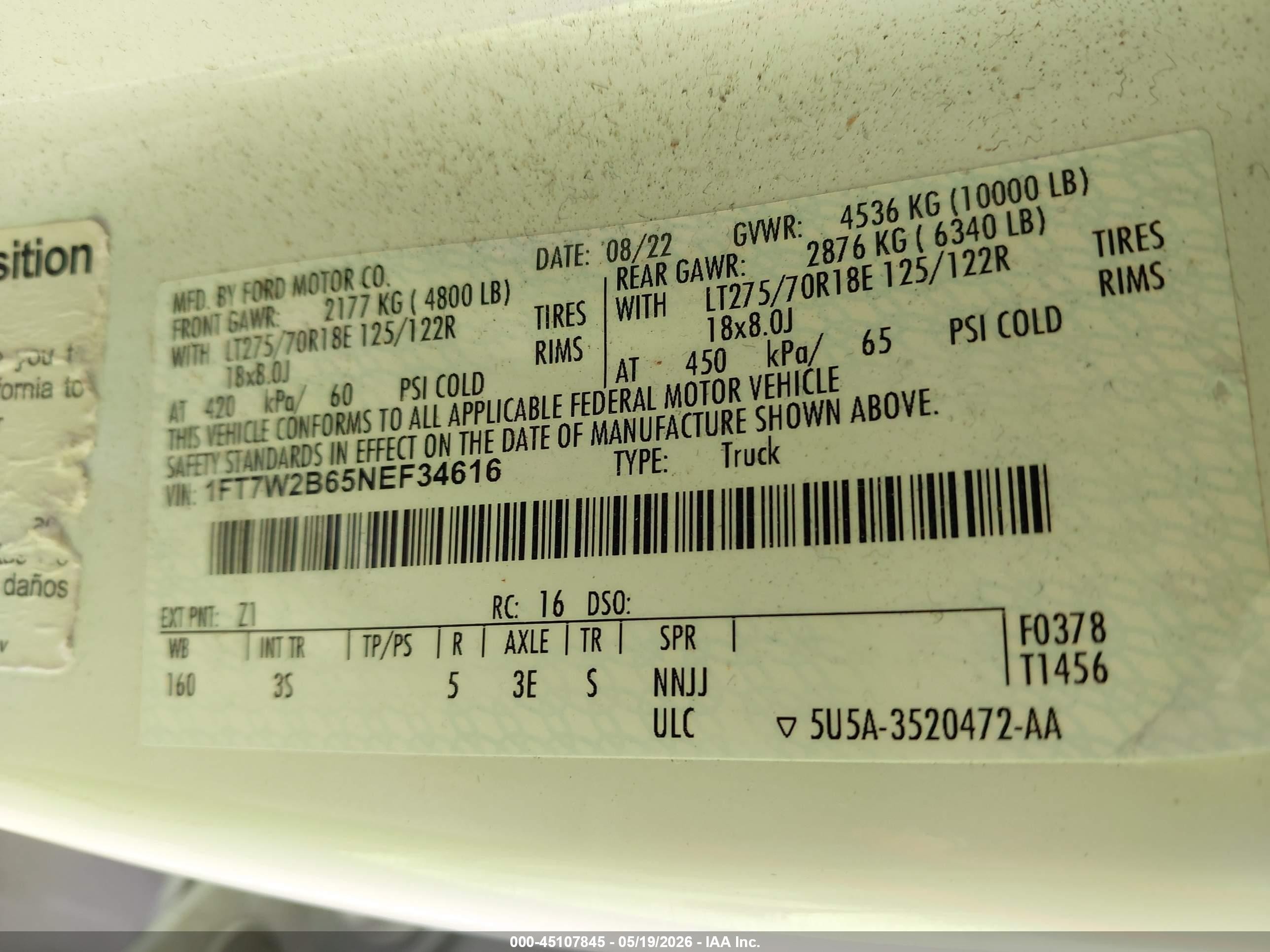 2022 Ford F-250 Xlt White vin: 1FT7W2B65NEF34616
