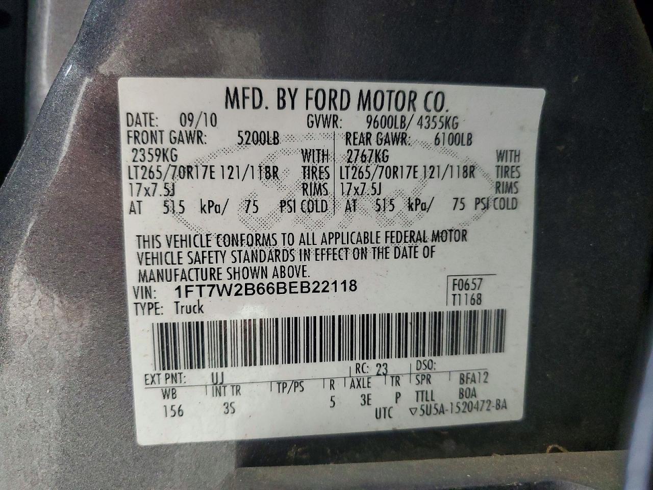 2011 Ford F250 Super Duty Gray vin: 1FT7W2B66BEB22118