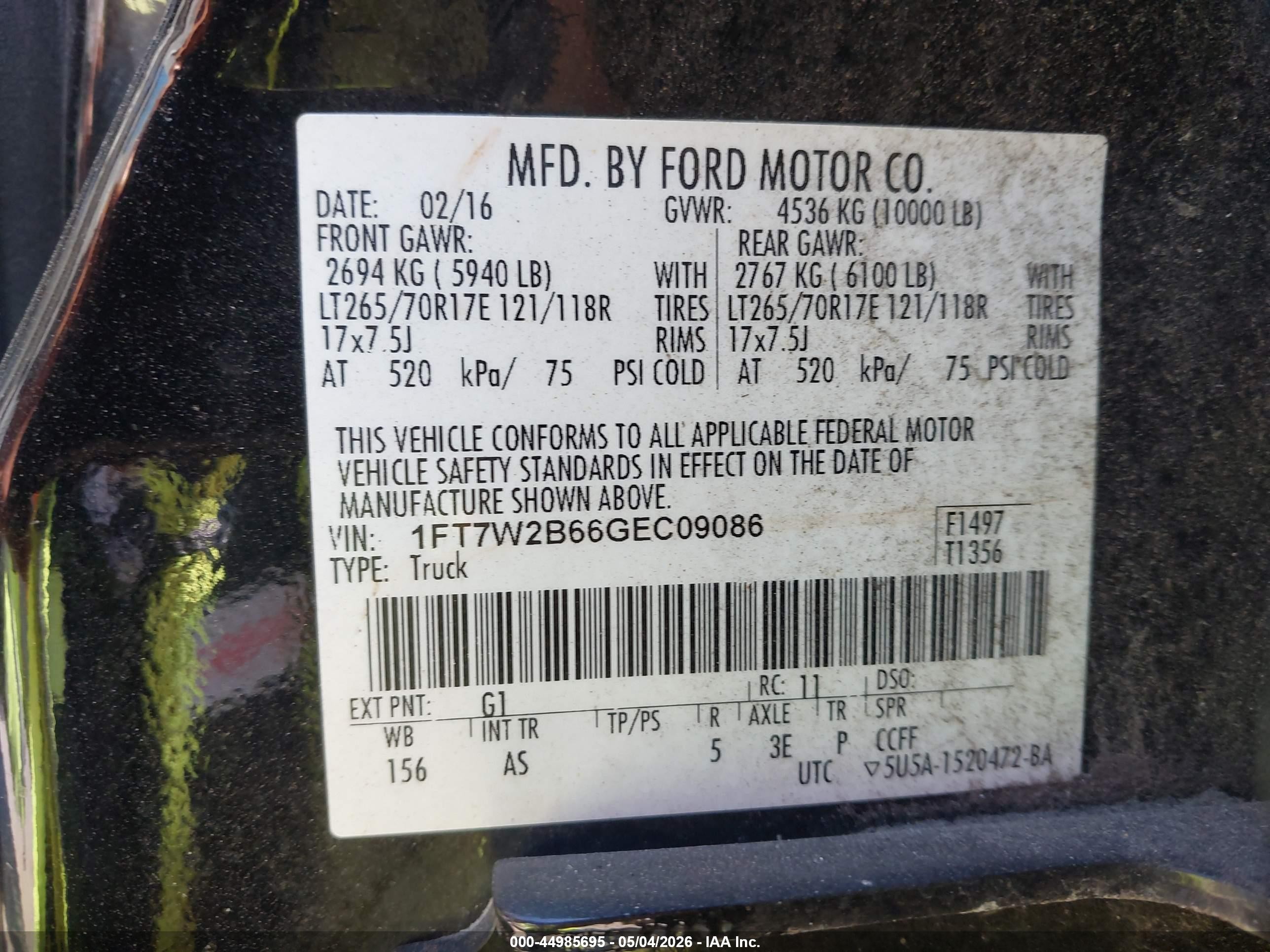 2016 Ford F-250 Xl Black vin: 1FT7W2B66GEC09086