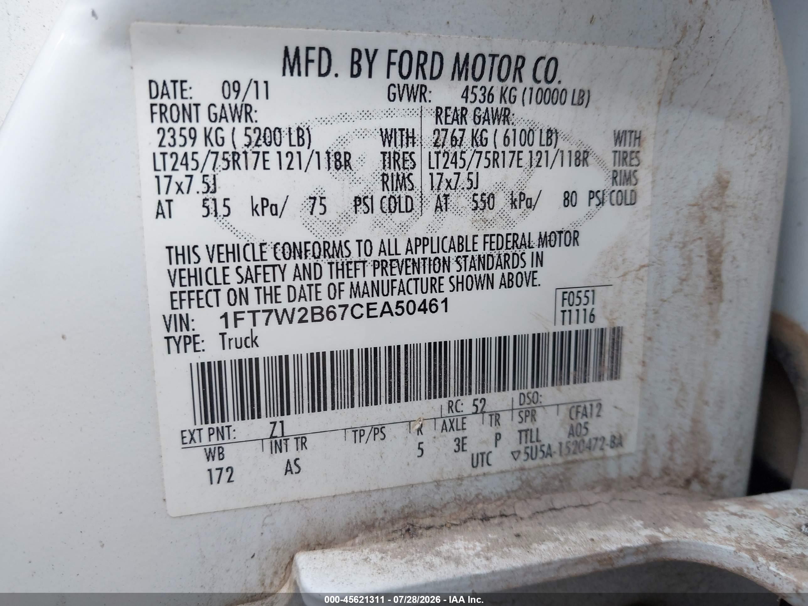 2012 Ford Super Duty F-250 Srw King Ranch/lariat/xl/xlt White vin: 1FT7W2B67CEA50461