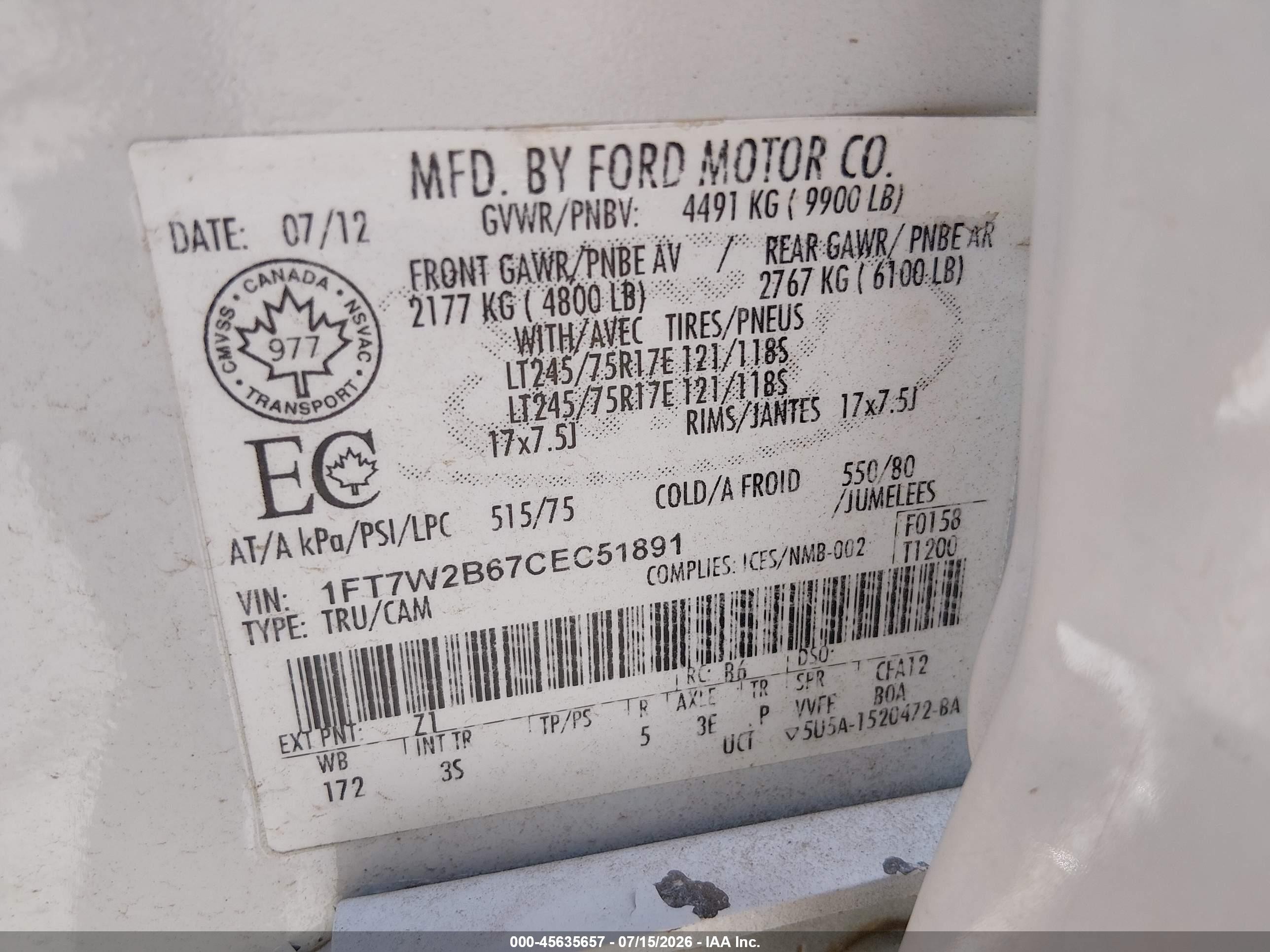 2012 Ford Super Duty F-250 Srw King Ranch/lariat/xl/xlt White vin: 1FT7W2B67CEC51891