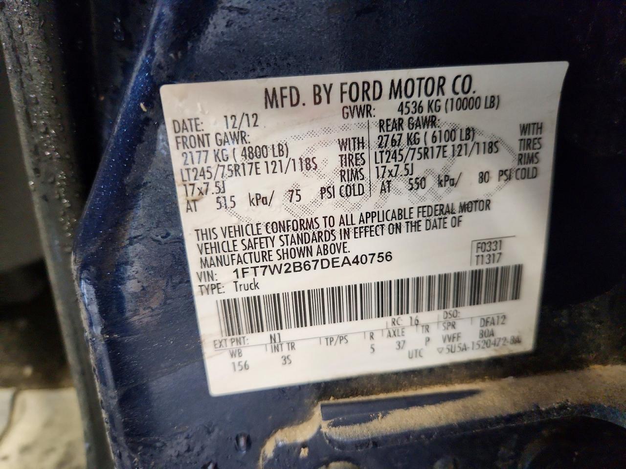 2013 Ford F250 Super Duty Blue vin: 1FT7W2B67DEA40756