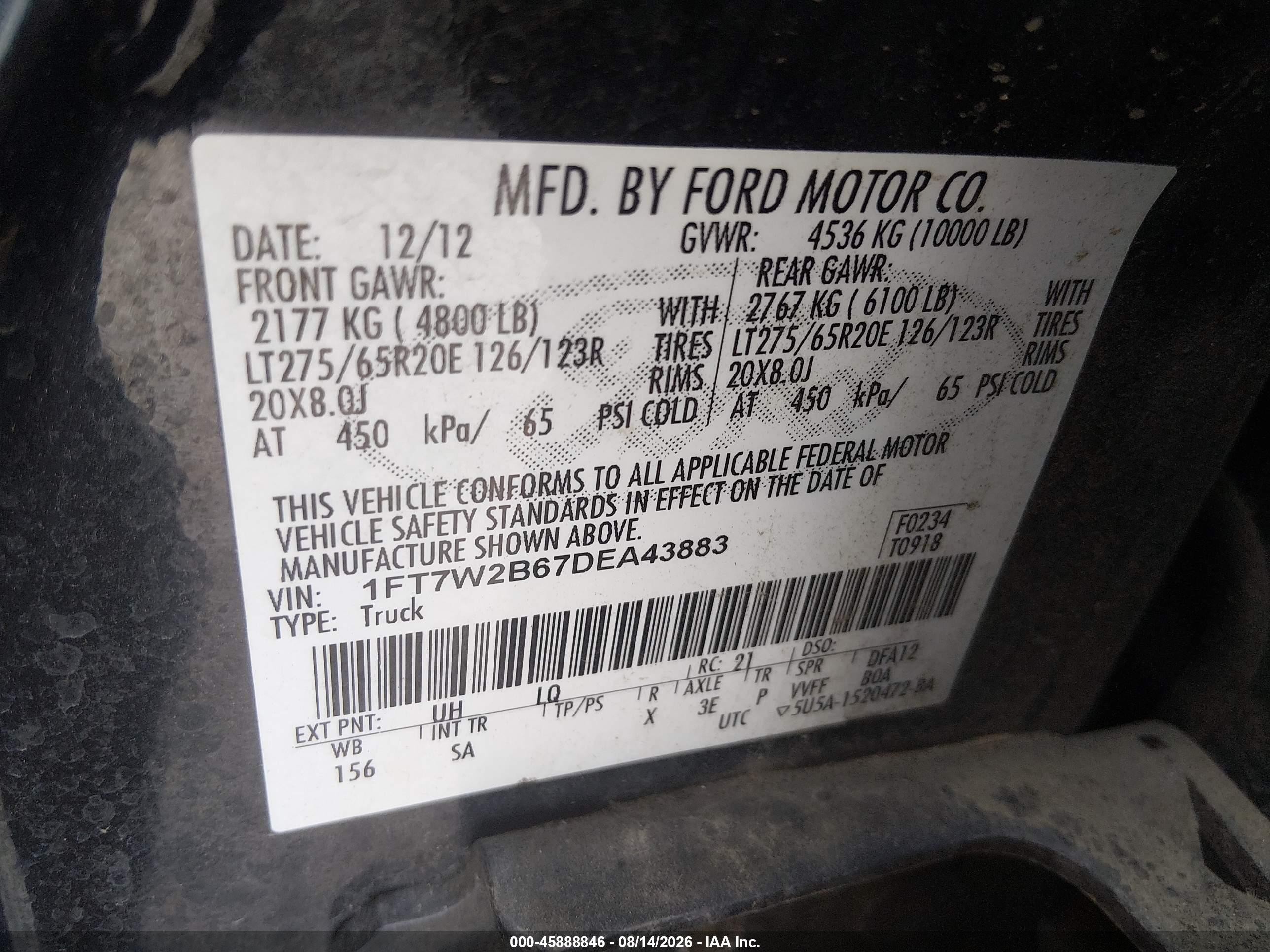 2013 Ford F-250 Lariat Black vin: 1FT7W2B67DEA43883