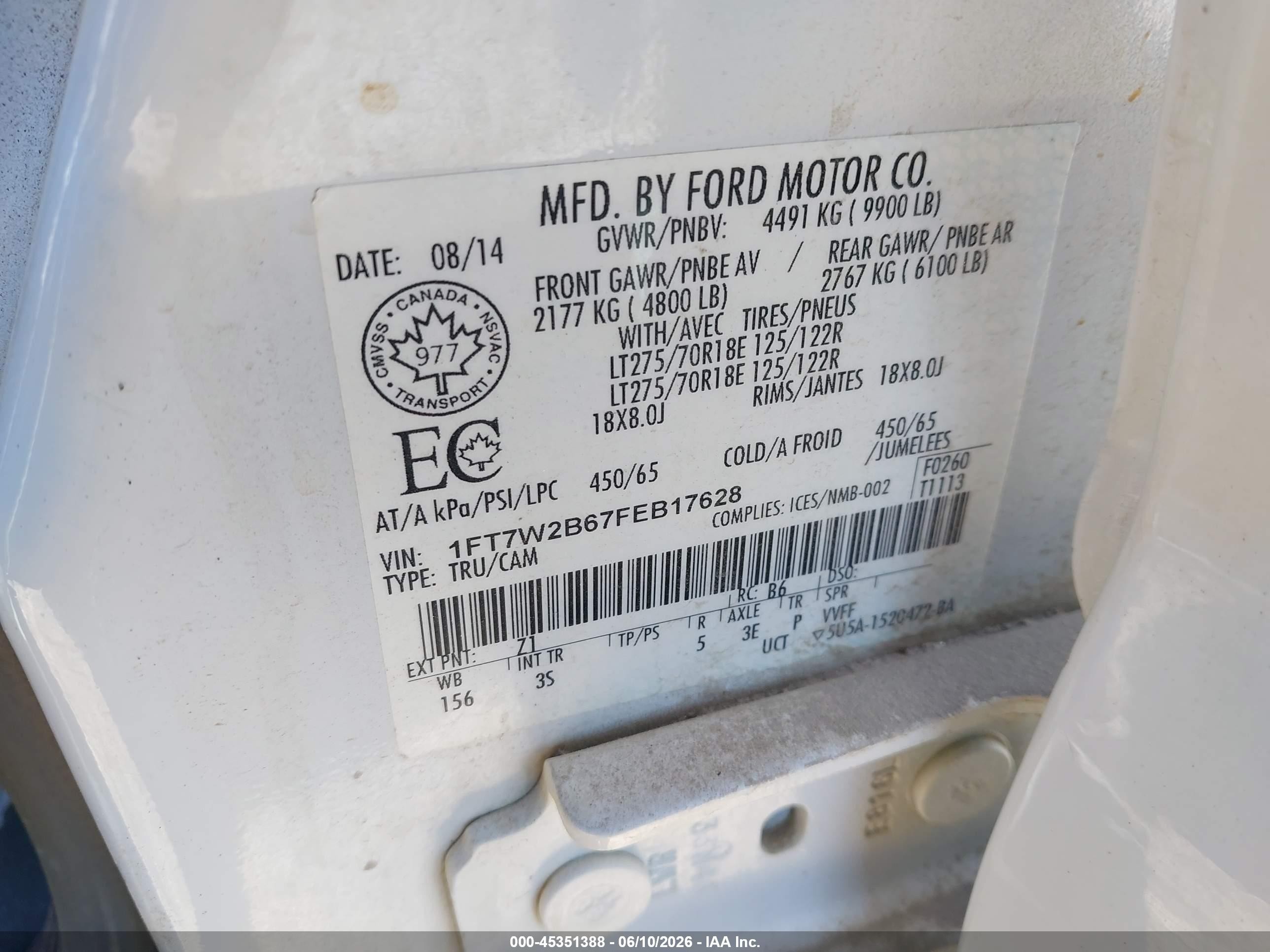 2015 Ford F-250 Xlt White vin: 1FT7W2B67FEB17628