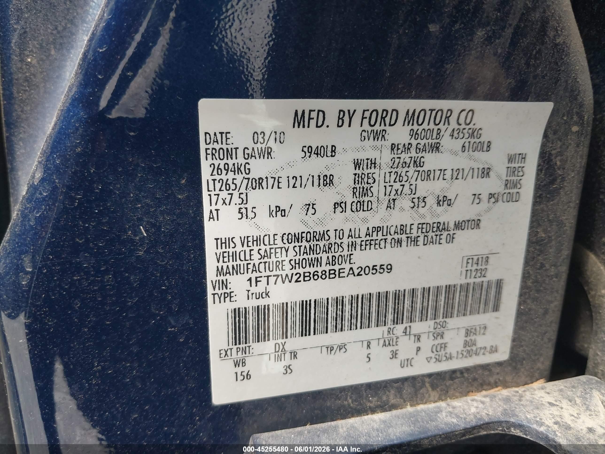 2011 Ford F-250 Xlt Dark Blue vin: 1FT7W2B68BEA20559
