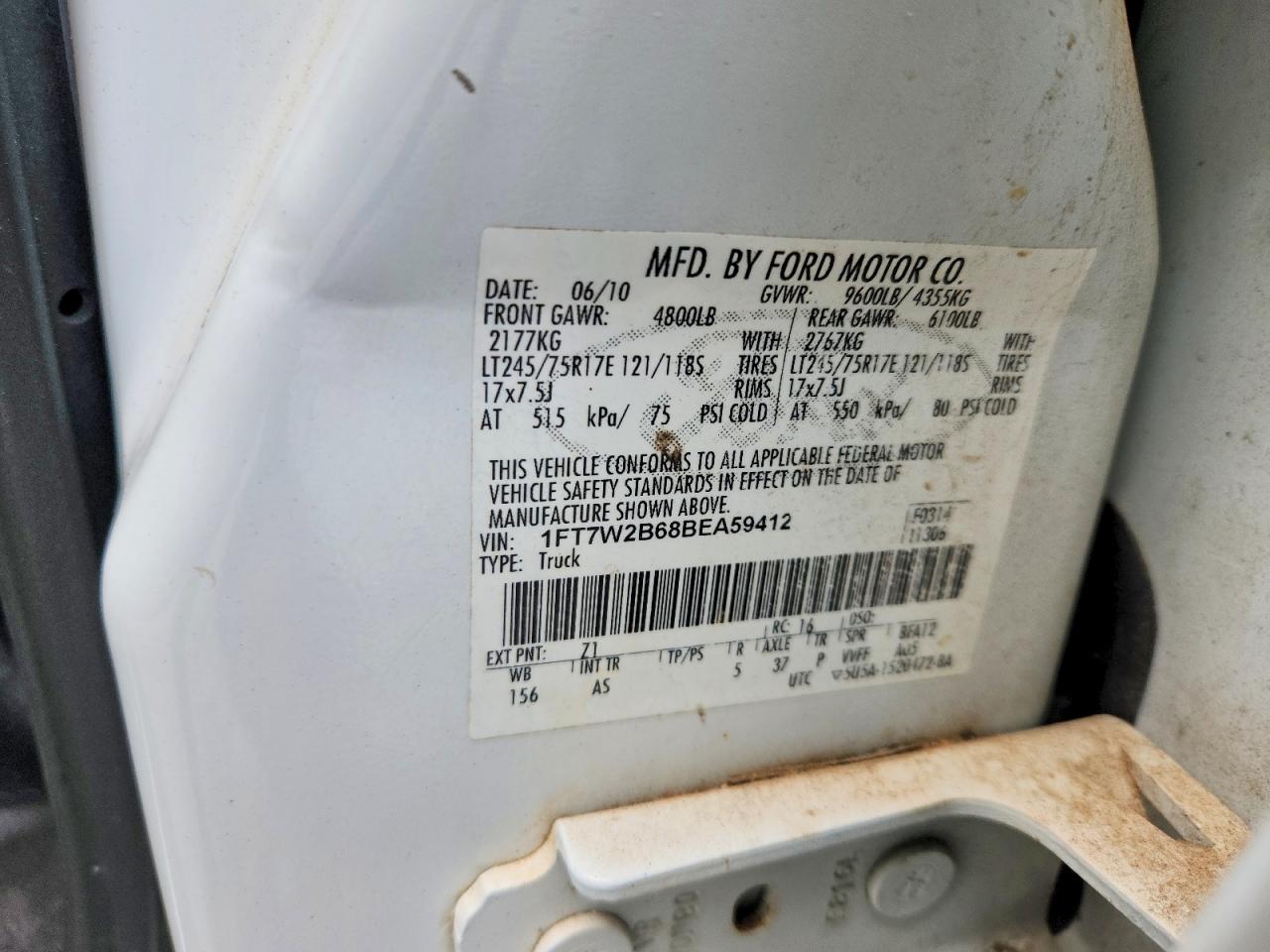 2011 Ford F250 Super Duty White vin: 1FT7W2B68BEA59412
