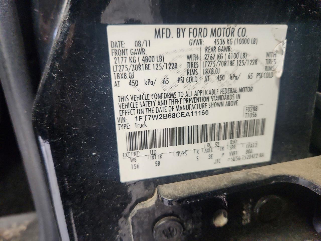 2012 Ford F250 Super Duty Black vin: 1FT7W2B68CEA11166