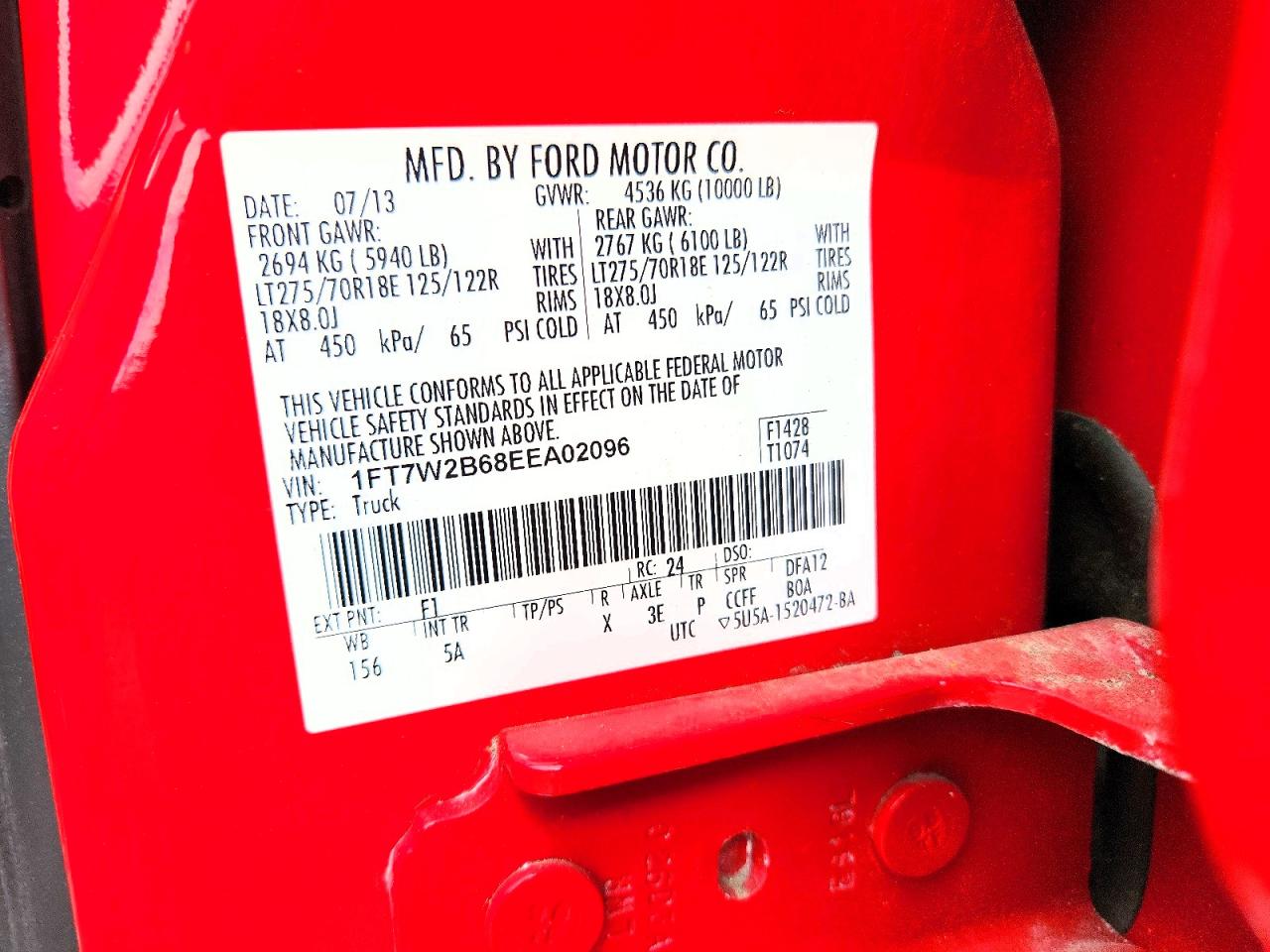 2014 Ford F250 Super Duty Красный vin: 1FT7W2B68EEA02096