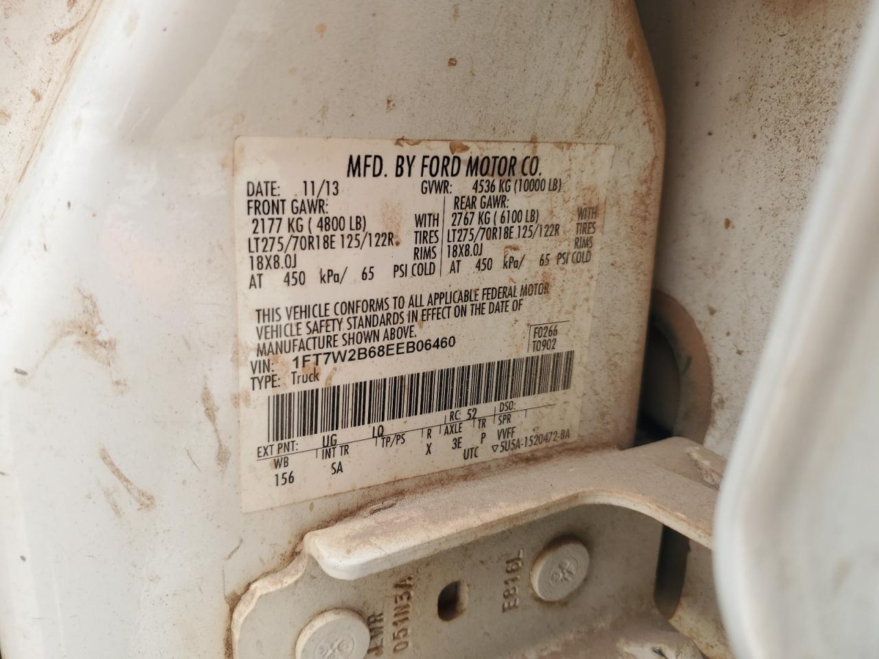 2014 Ford F250 Super Duty White vin: 1FT7W2B68EEB06460
