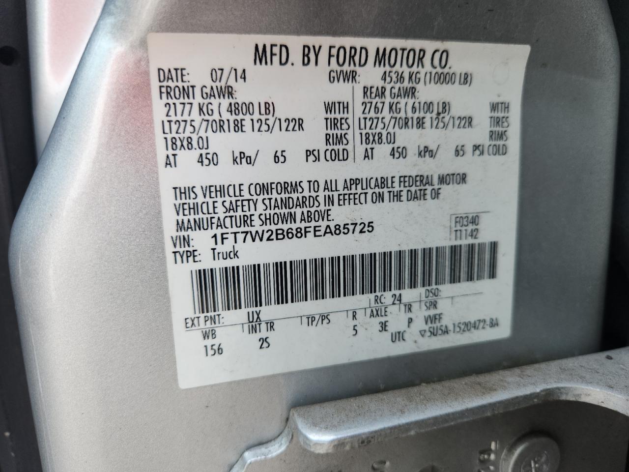 2015 Ford F250 Super Duty White vin: 1FT7W2B68FEA85725