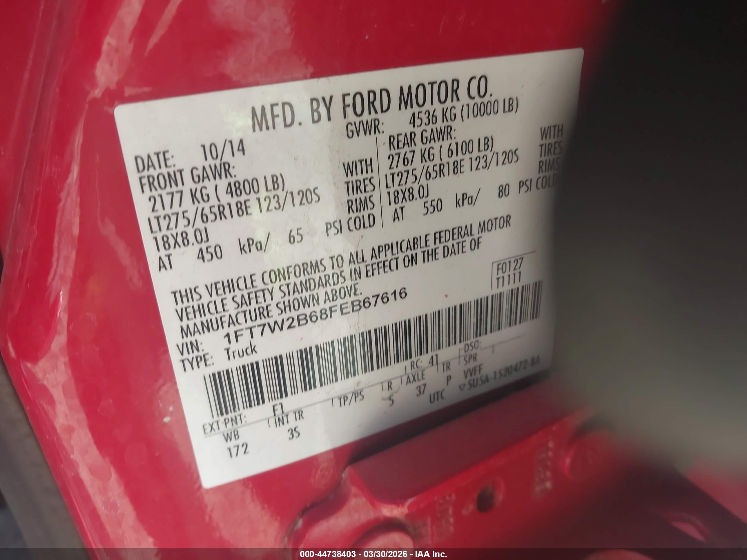 2015 Ford F-250 Xlt Red vin: 1FT7W2B68FEB67616