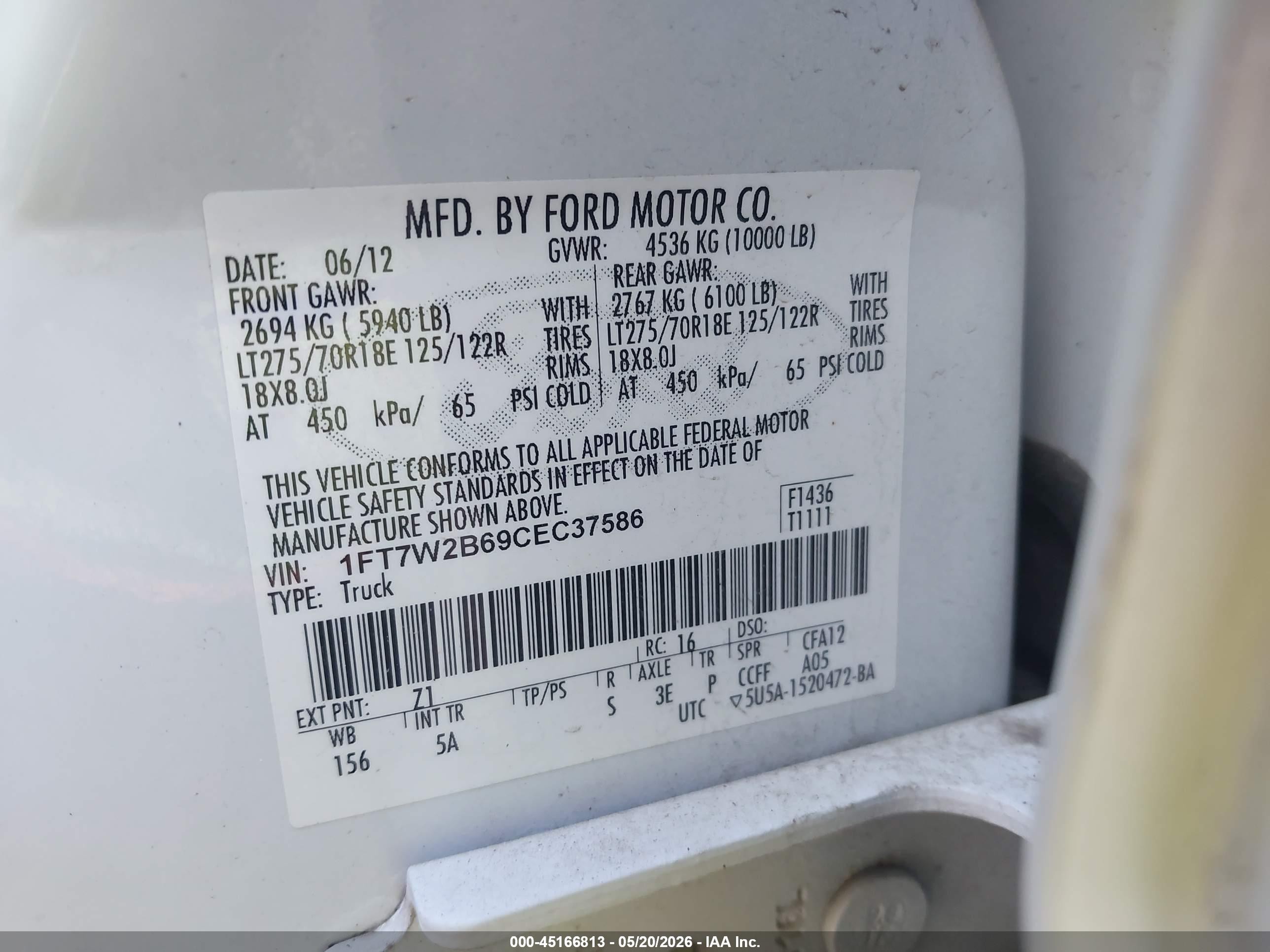 2012 Ford F-250 Lariat White vin: 1FT7W2B69CEC37586