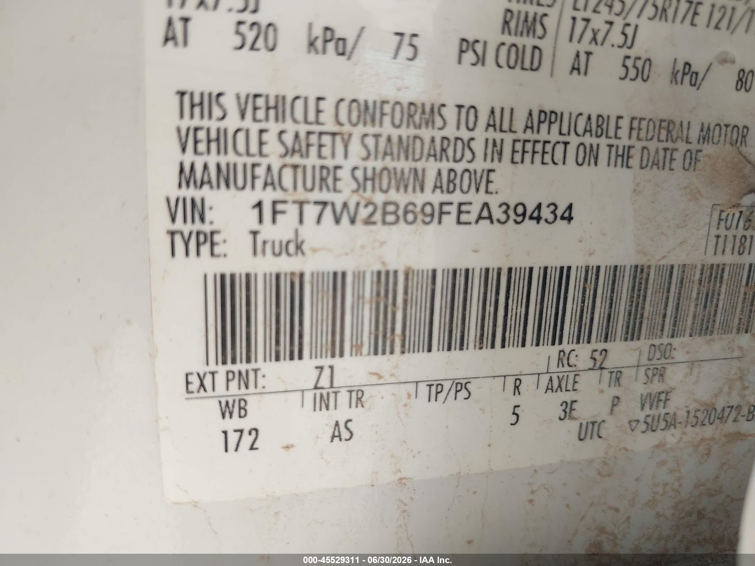 2015 Ford F-250 Lariat/xl/xlt White vin: 1FT7W2B69FEA39434