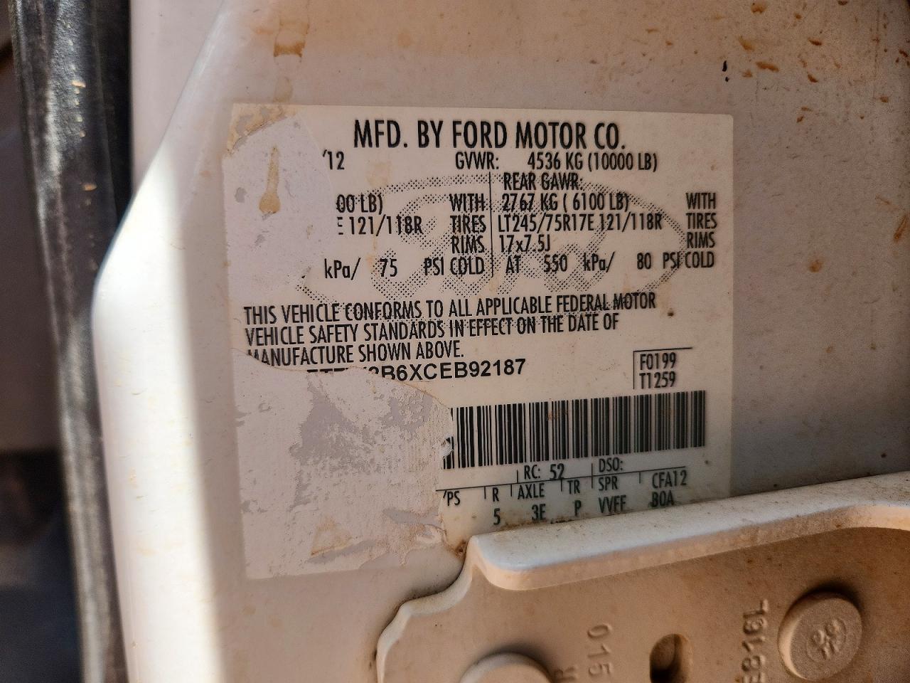 2012 Ford F250 Super Duty White vin: 1FT7W2B6XCEB92187