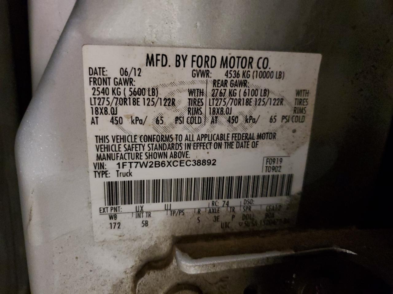 2012 Ford F250 Super Duty Silver vin: 1FT7W2B6XCEC38892
