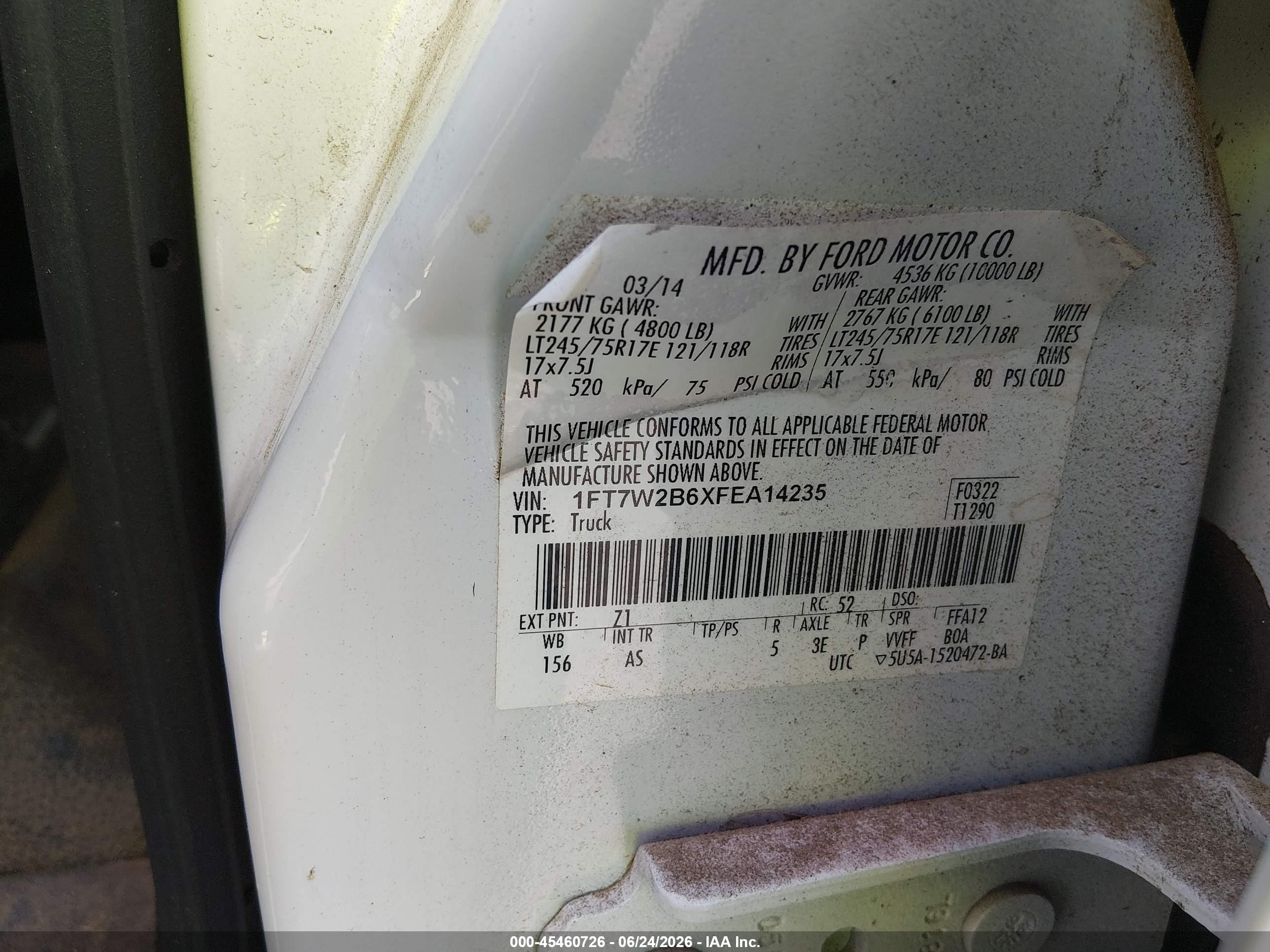 2015 Ford F-250 Xl Белый vin: 1FT7W2B6XFEA14235