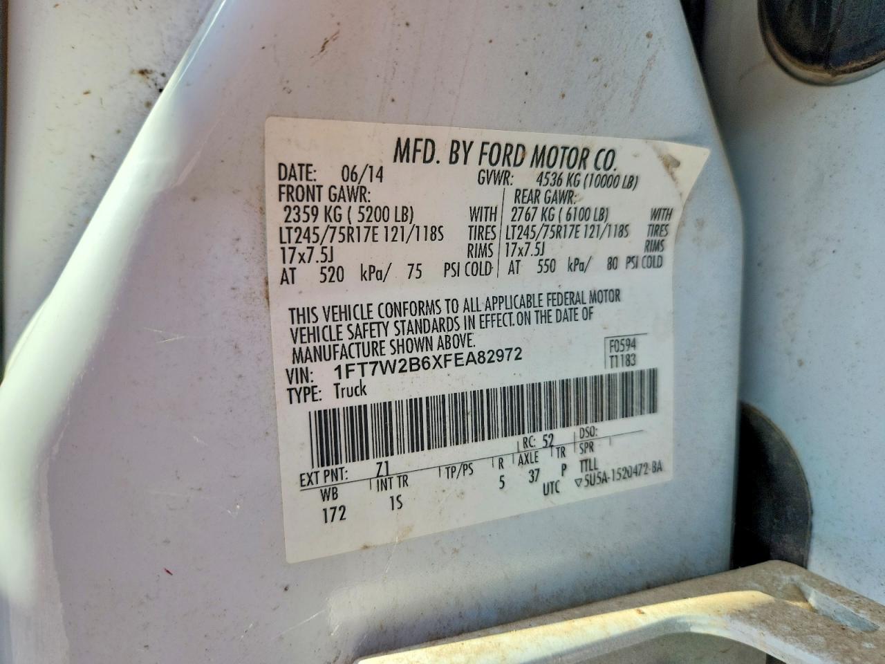 2015 Ford F250 Super Duty White vin: 1FT7W2B6XFEA82972