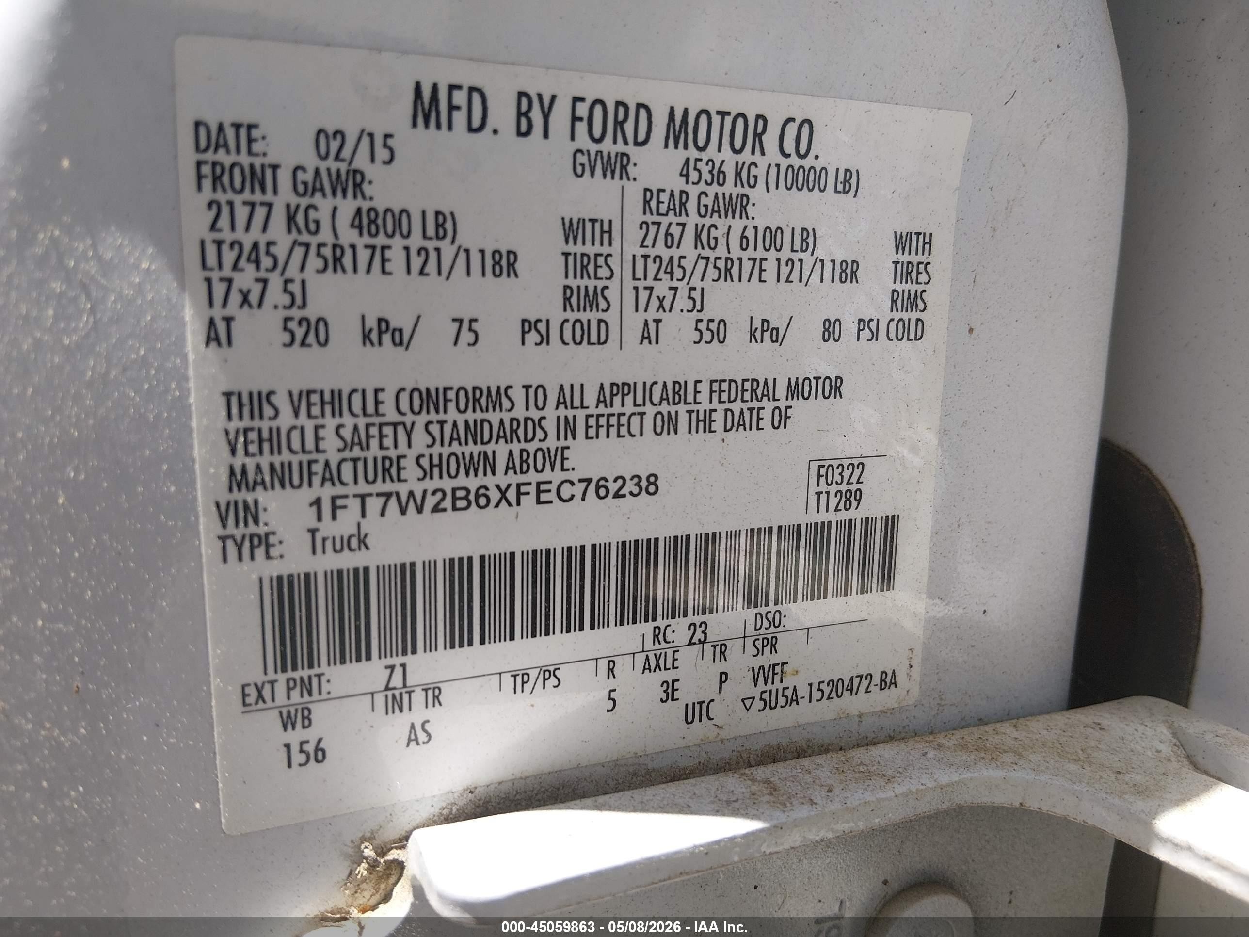 2015 Ford F-250 Xl Белый vin: 1FT7W2B6XFEC76238