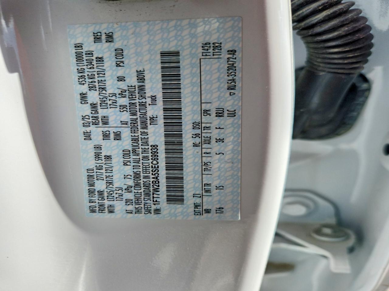 2025 Ford F250 Super Duty White vin: 1FT7W2BA5SEC69938