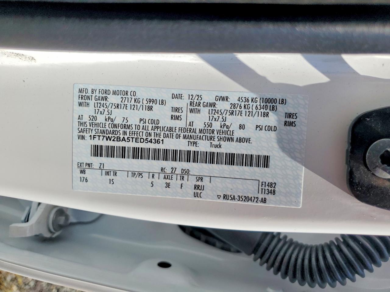 2026 Ford F250 Super Duty White vin: 1FT7W2BA5TED54361