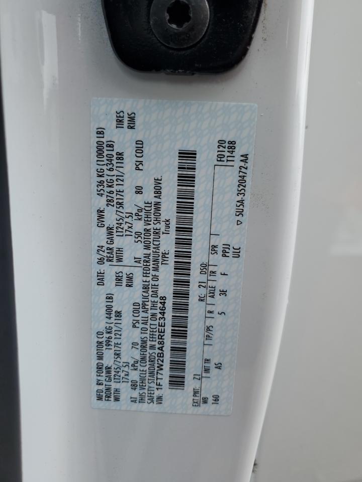 2024 Ford F250 Super Duty White vin: 1FT7W2BA8REE34648
