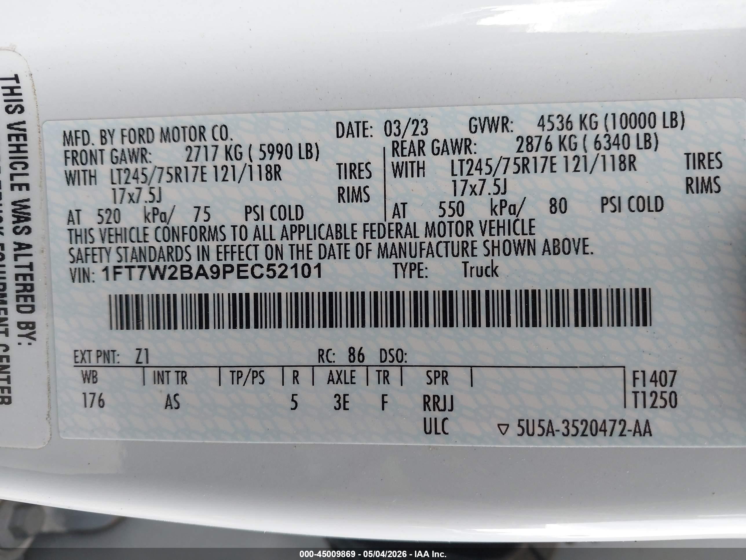 2023 Ford F-250 Xl White vin: 1FT7W2BA9PEC52101