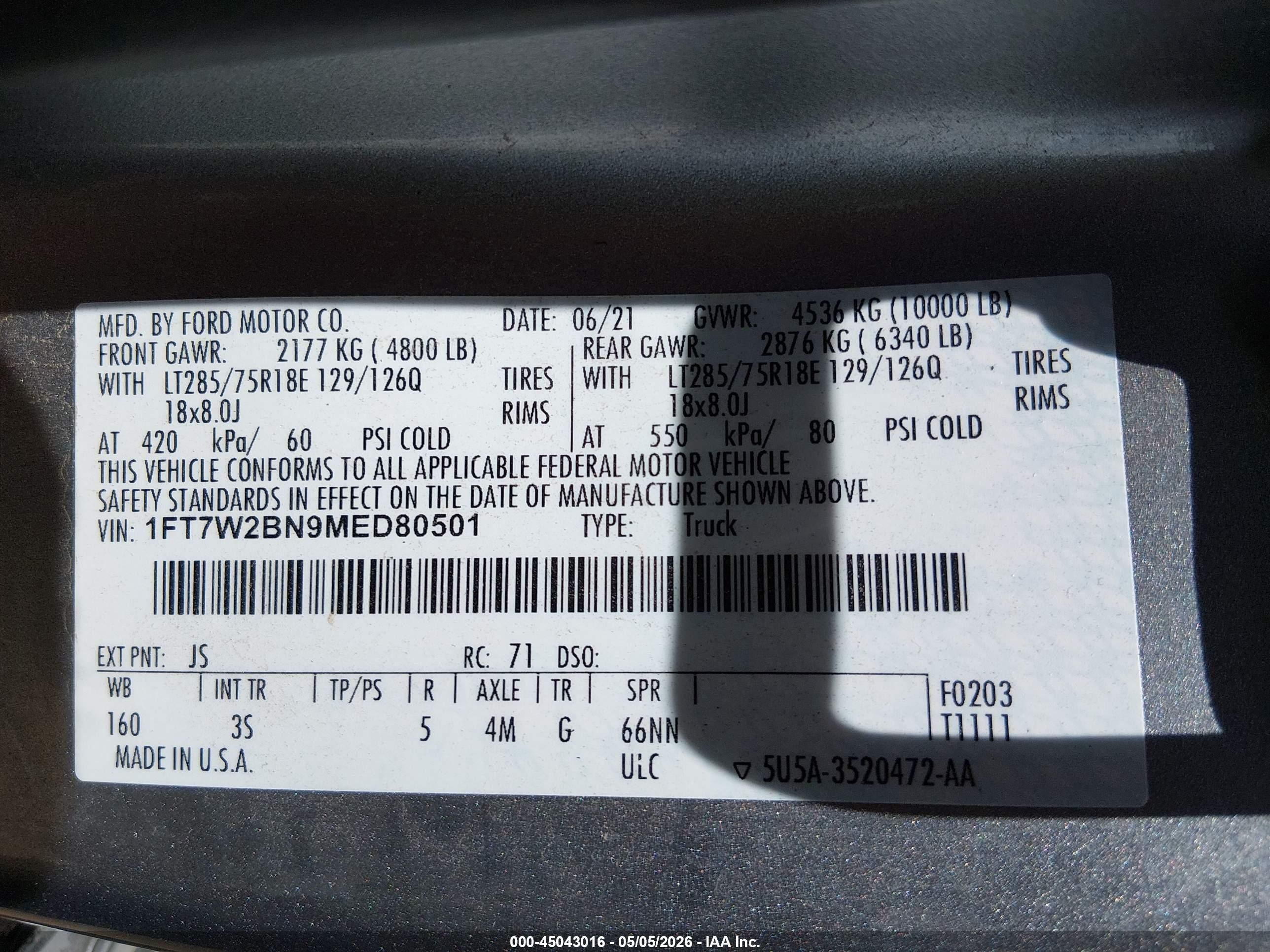 2021 Ford F-250 Xlt Silver vin: 1FT7W2BN9MED80501
