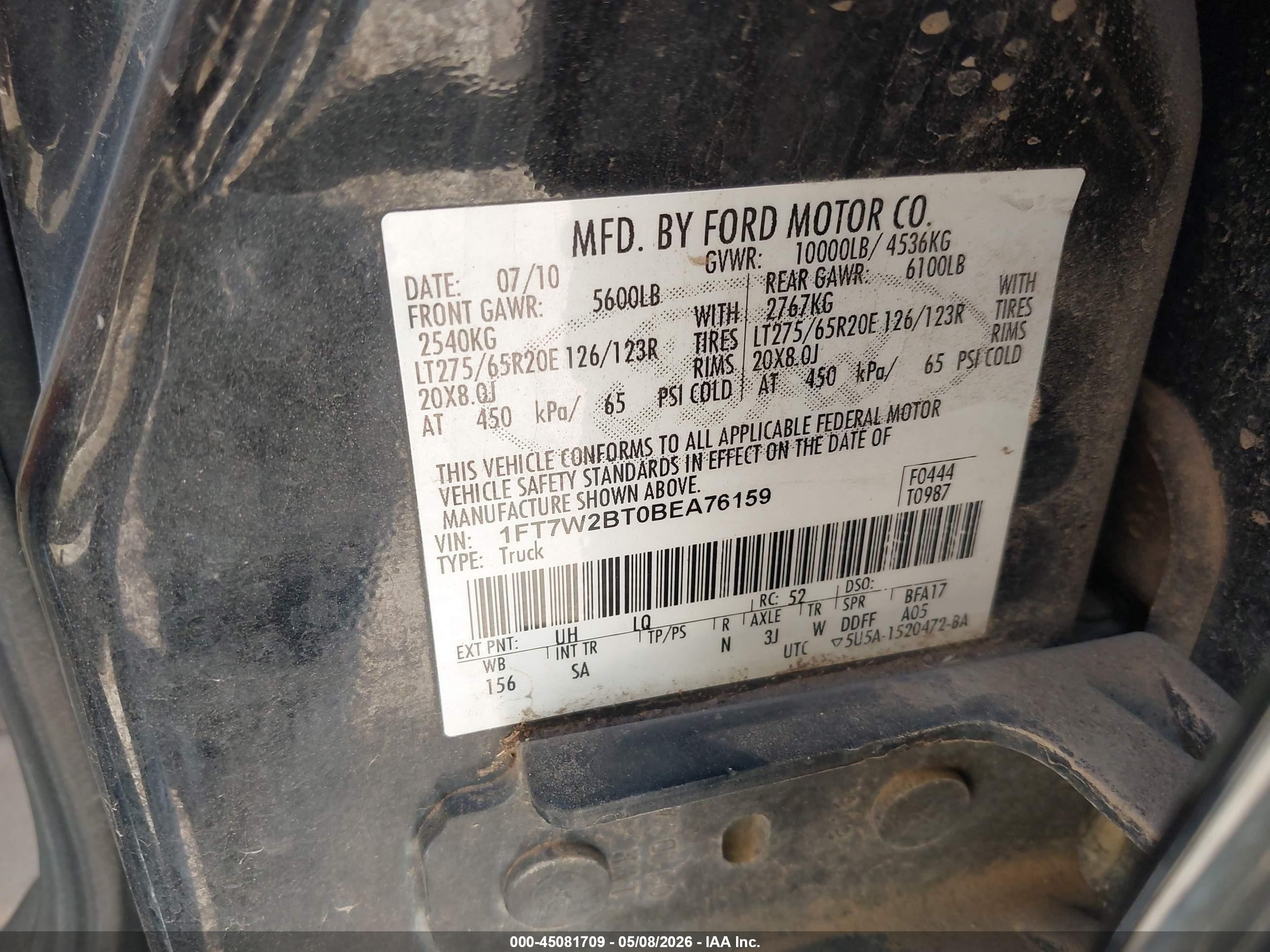 2011 Ford F-250 Lariat Black vin: 1FT7W2BT0BEA76159