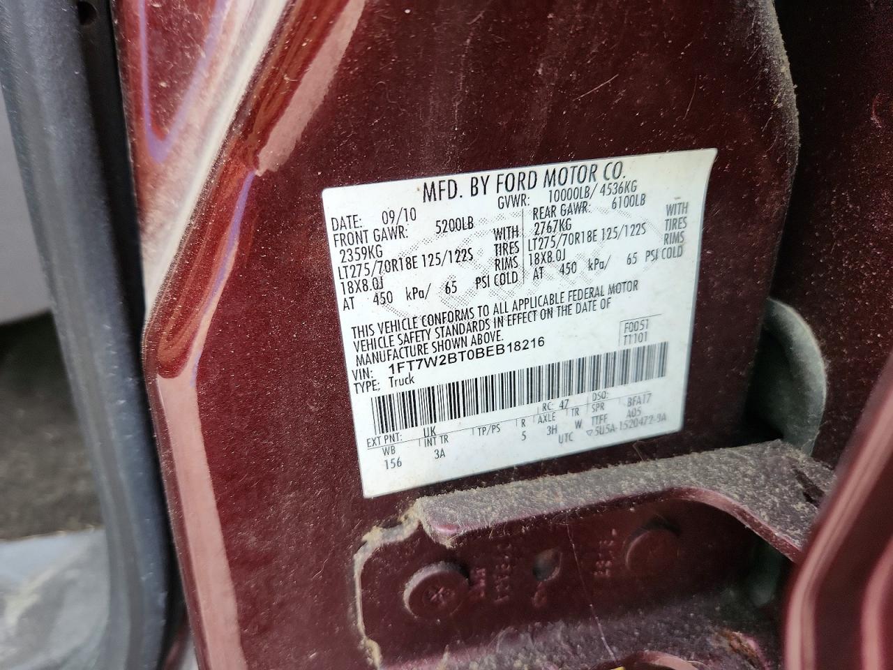 2011 Ford F250 Super Duty Burgundy vin: 1FT7W2BT0BEB18216