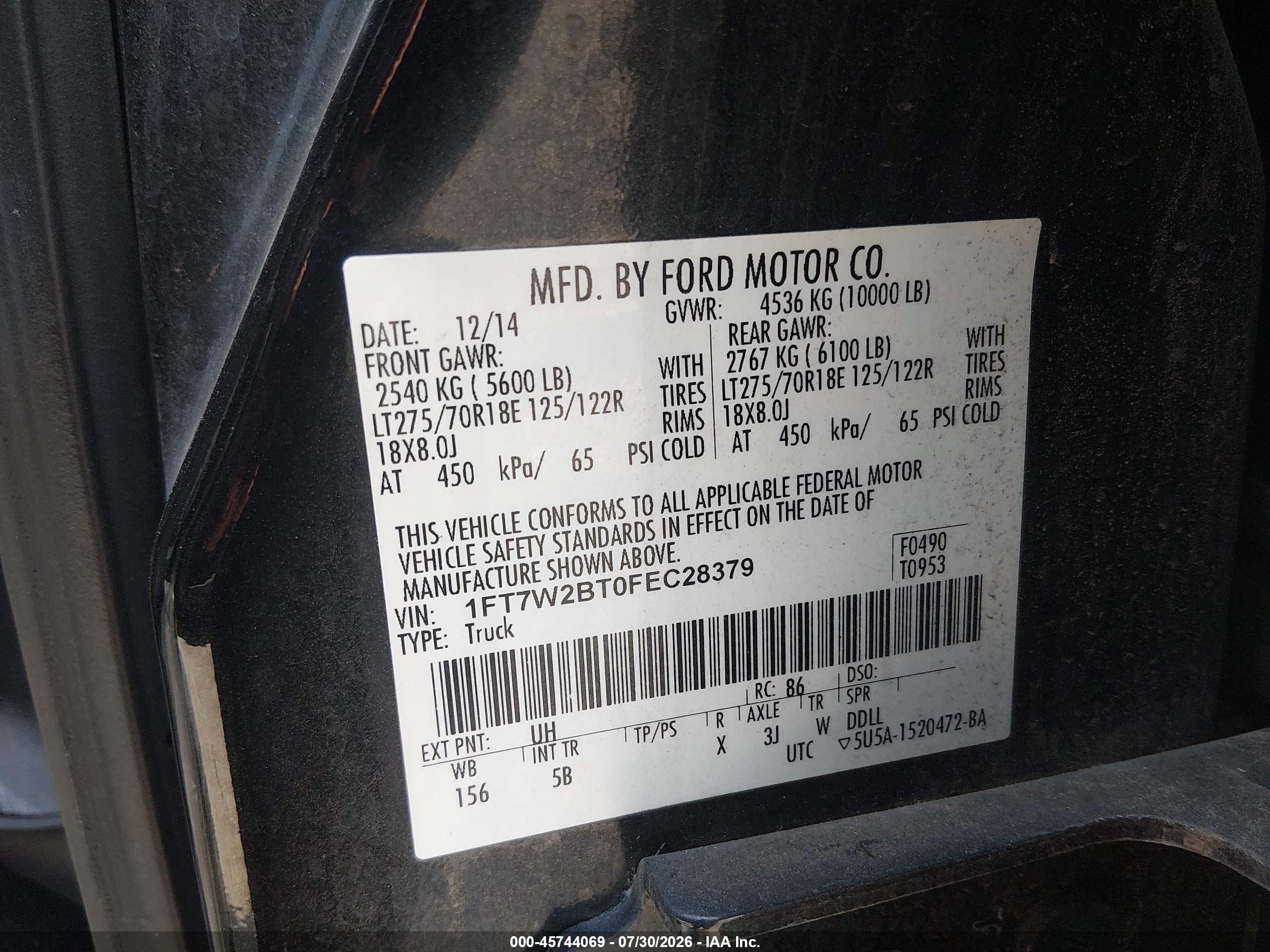 2015 Ford F-250 Lariat Black vin: 1FT7W2BT0FEC28379