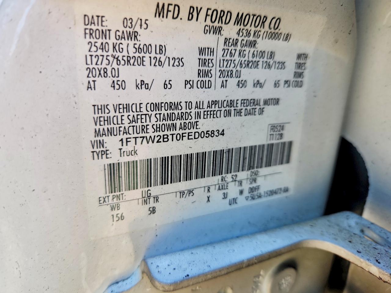 2015 Ford F250 Super Duty Белый vin: 1FT7W2BT0FED05834