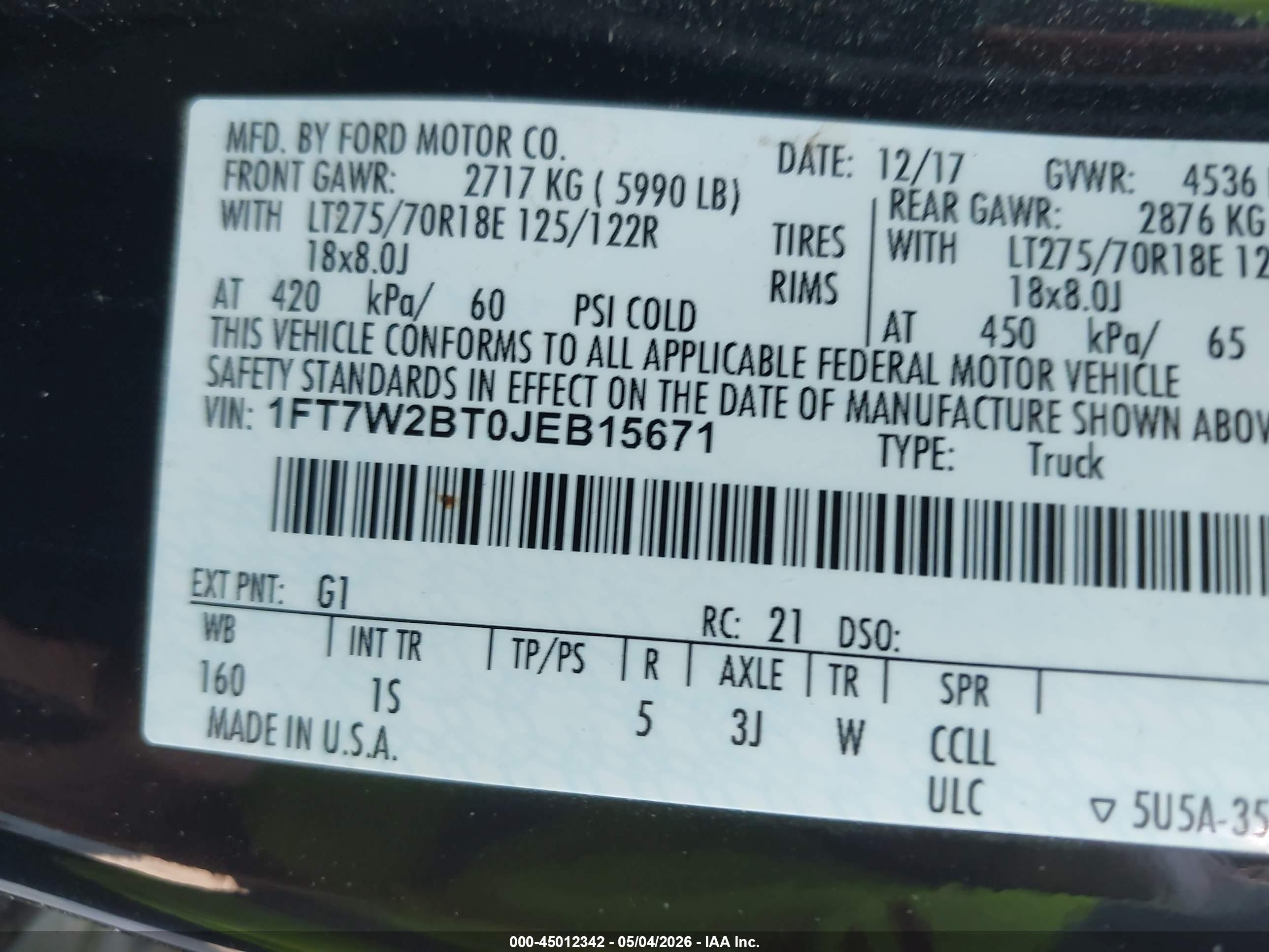2018 Ford F-250 Xl Черный vin: 1FT7W2BT0JEB15671