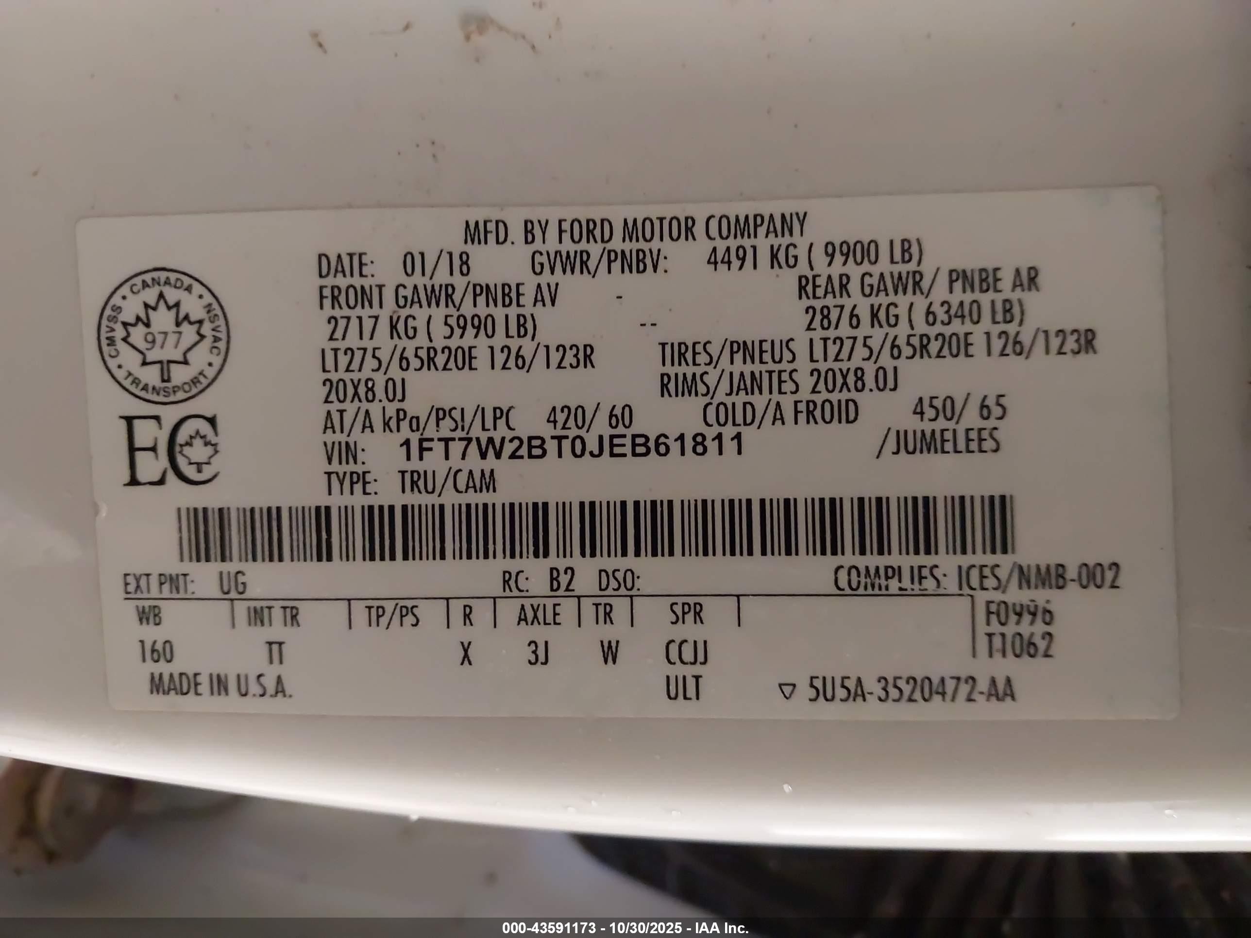 2018 Ford F-250 Limited White vin: 1FT7W2BT0JEB61811