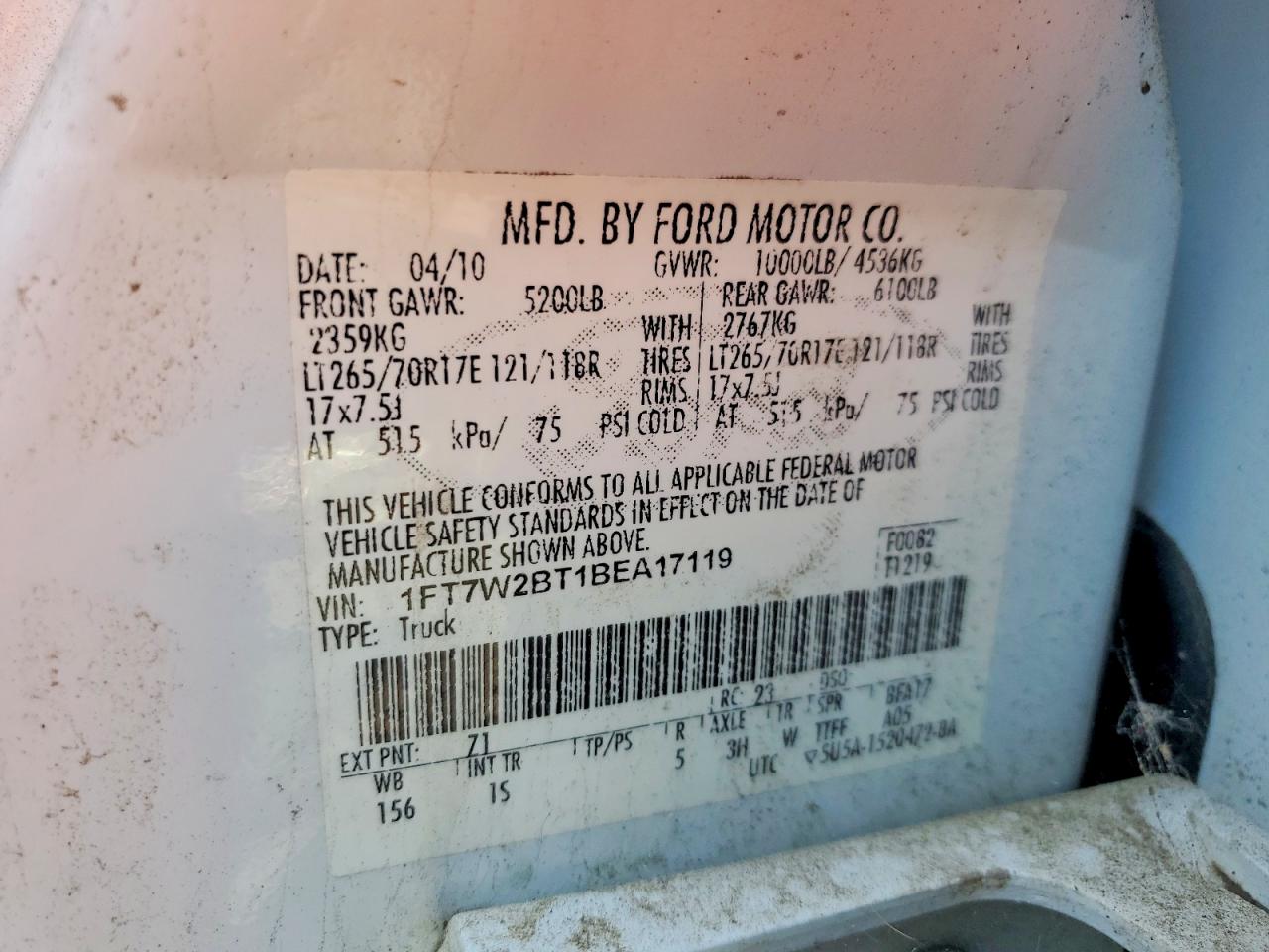 2011 Ford F250 Super Duty White vin: 1FT7W2BT1BEA17119
