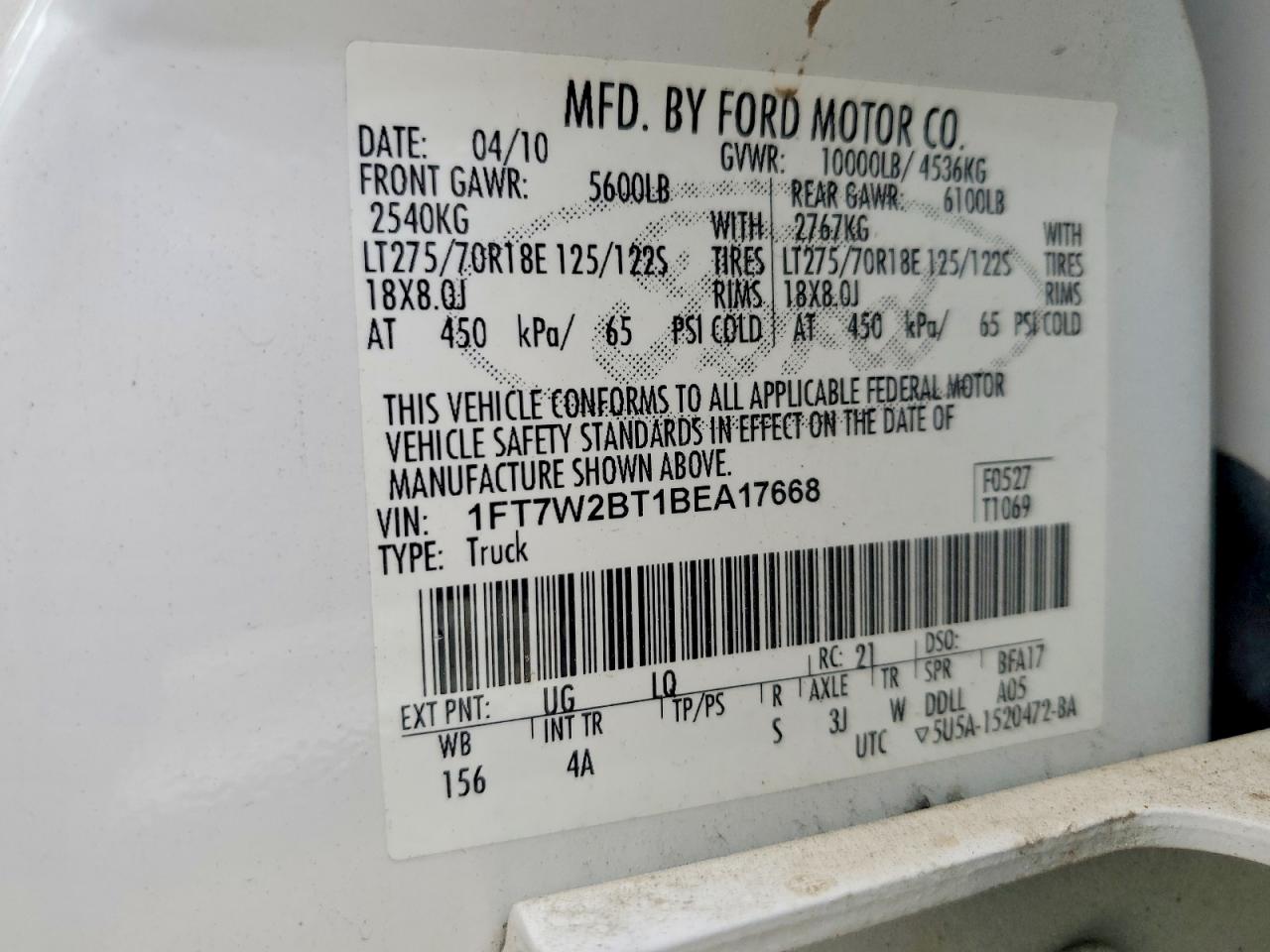 2011 Ford F250 Super Duty White vin: 1FT7W2BT1BEA17668